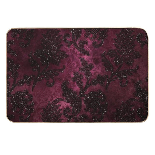 Vintage Glamour Burgundy Damask  Rapid-Drying Bath Mat