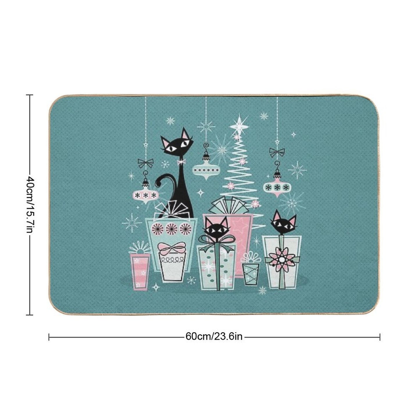 Vintage Kitty Christmas II ©studioxtine Toxin-Free Bath Mat