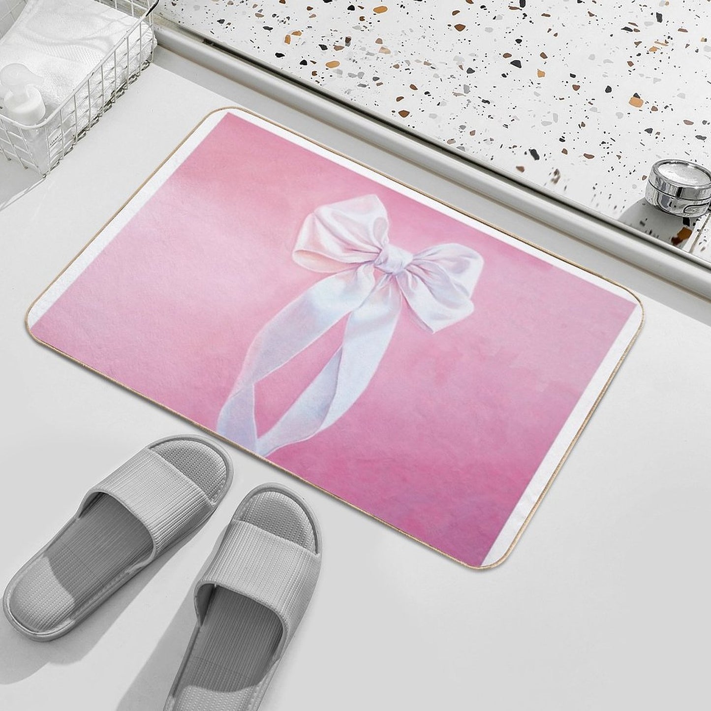 Lovely White Bow High-Traffic Bath Mat