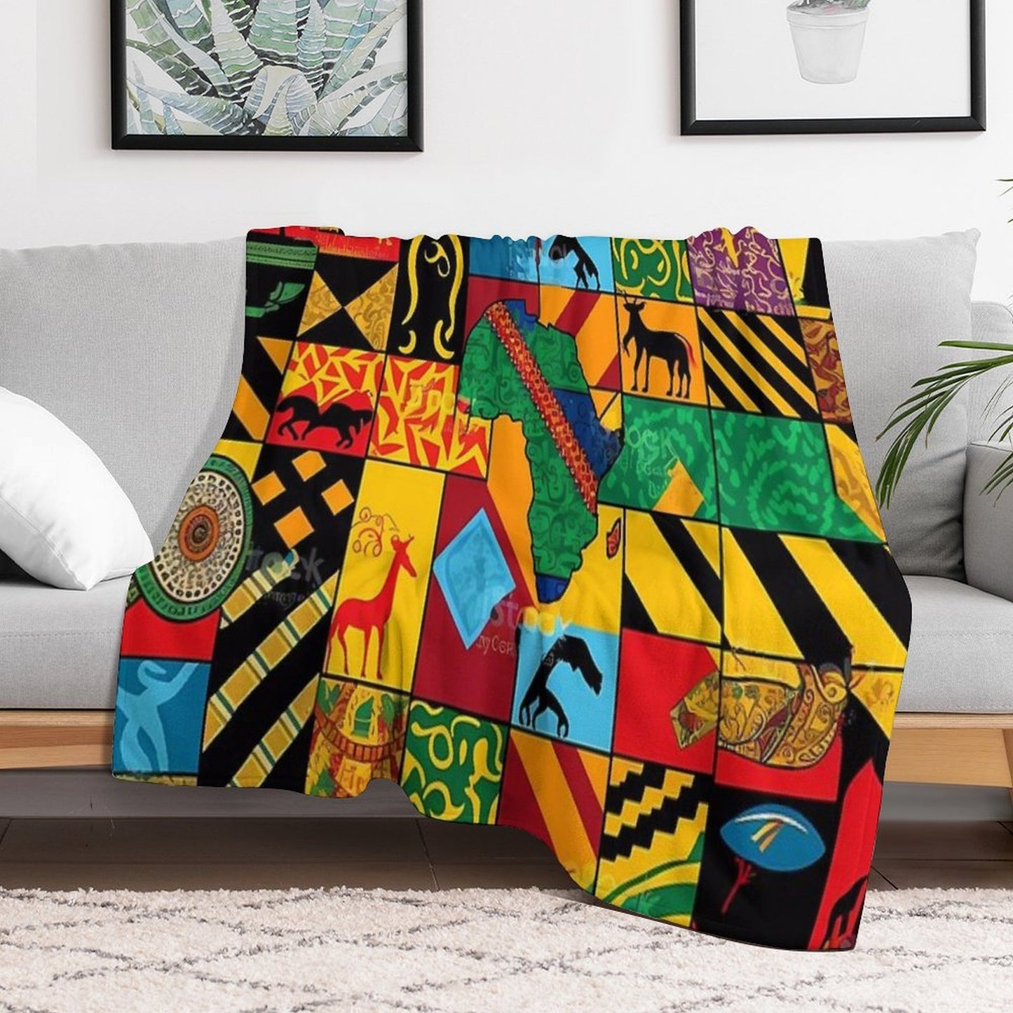Traditional Brilliance Patchwork of Colorful African Fabrics Durable Throw Blanket