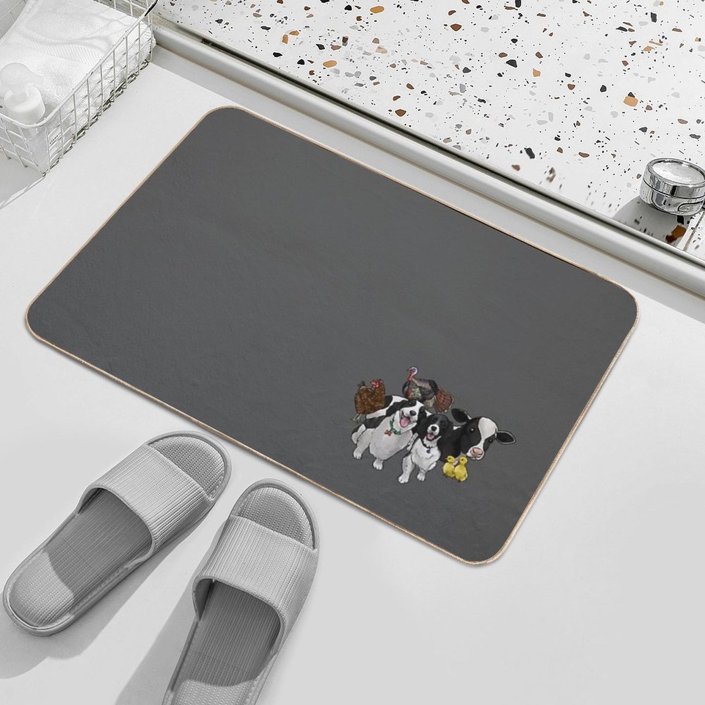 Commissioned Illustration Nola, Edgar And Friends Durable Bath Mat