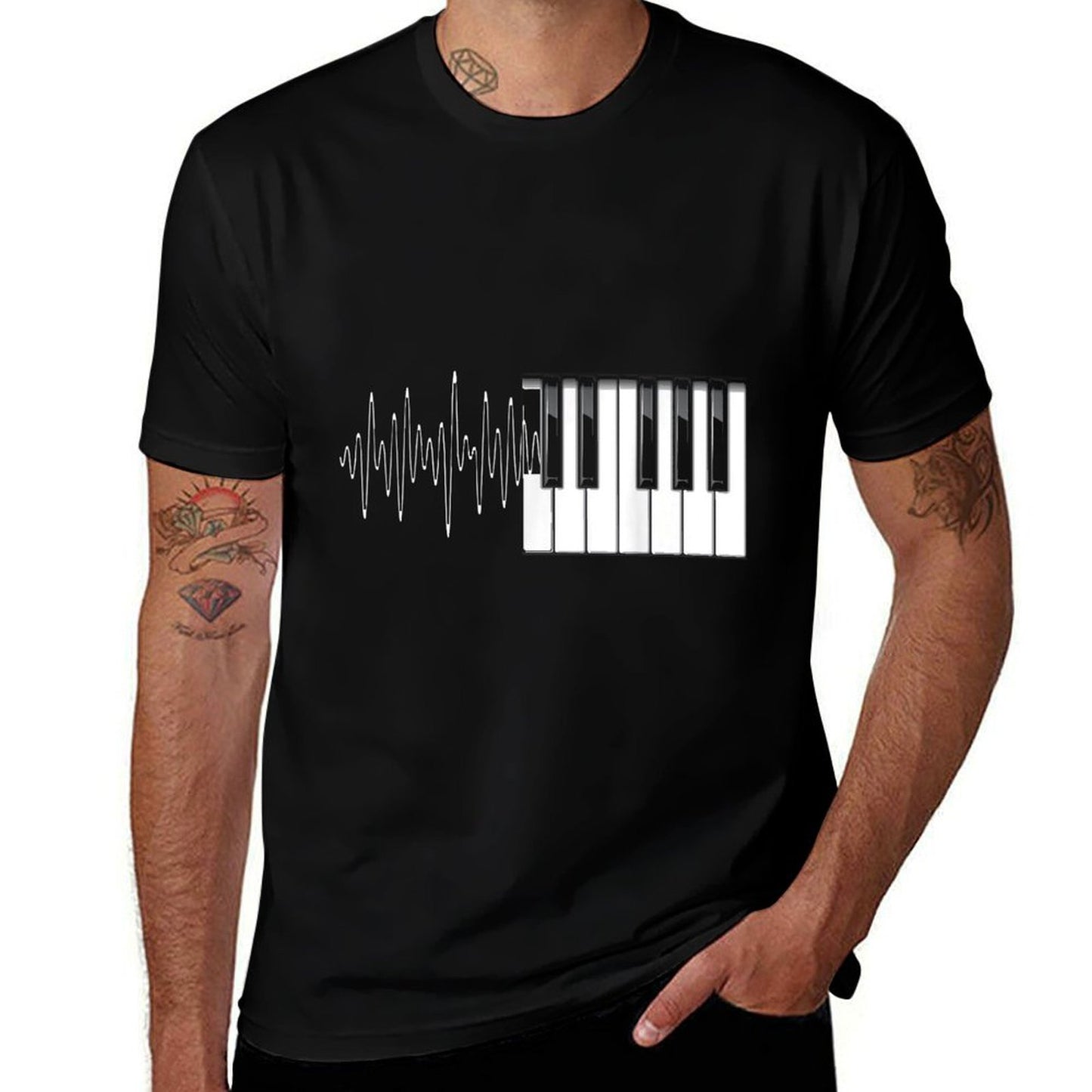 Piano Klavier Heartbeat EKG Pianist Flgel - Music - Unisex Adult - Black - Small - - Classic Fit Vintage-inspired T-Shirt
