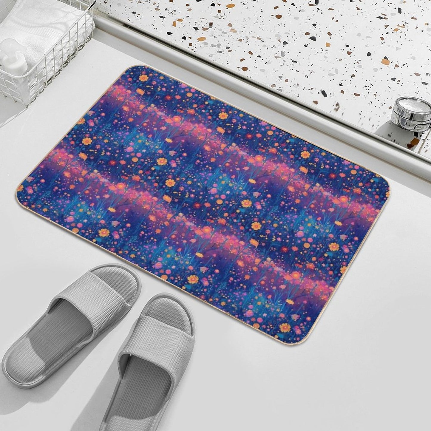 Field of Neon Cosmic Wildflowers Non-Slip Bath Mat
