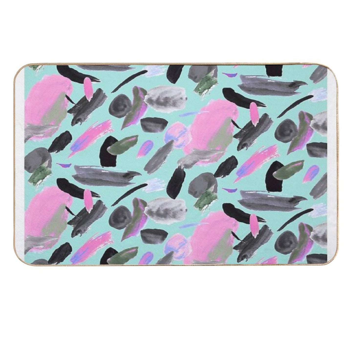 Mint And Pink Abstract Painting Multi-Purpose Bath Mat