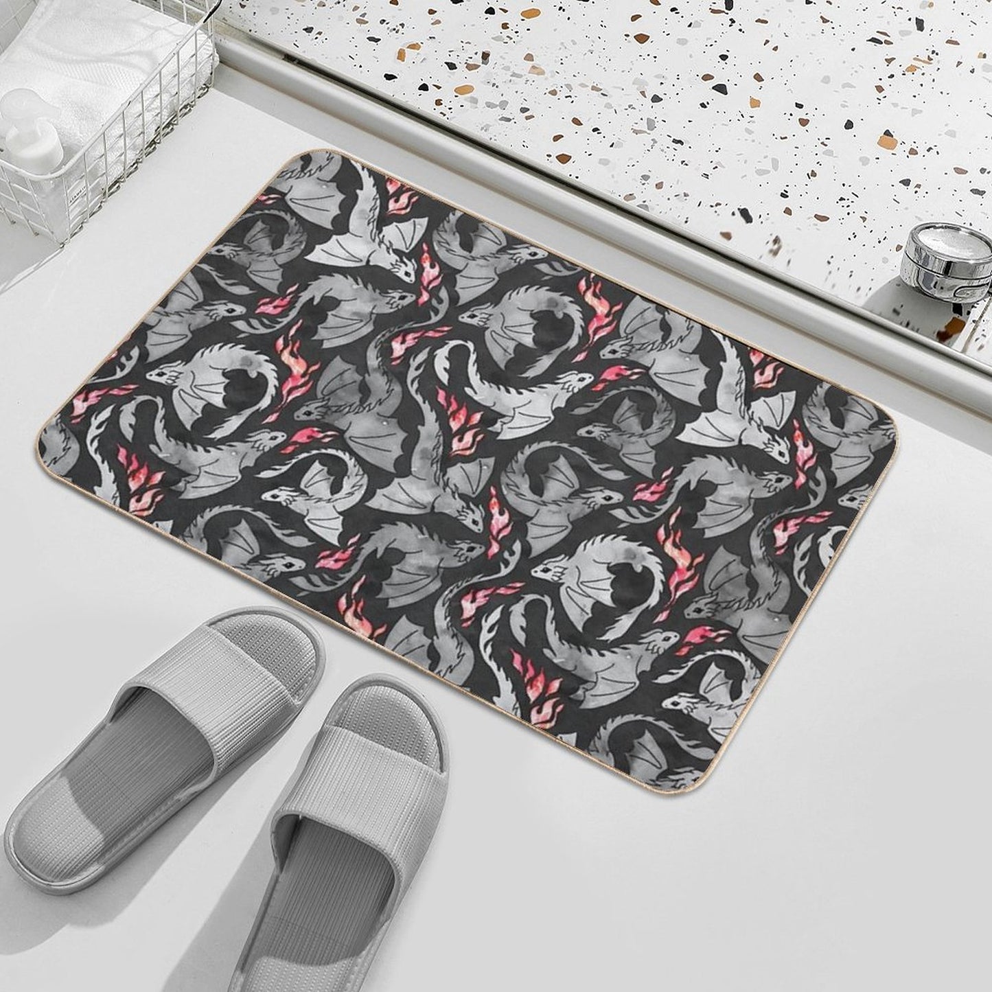 Dragon Fire Dark Grey And Black Durable Bath Mat