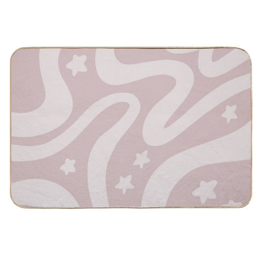 Retro Liquid Swirl & Stars Abstract Pattern Gray Pink  Easy To Clean Bath Mat