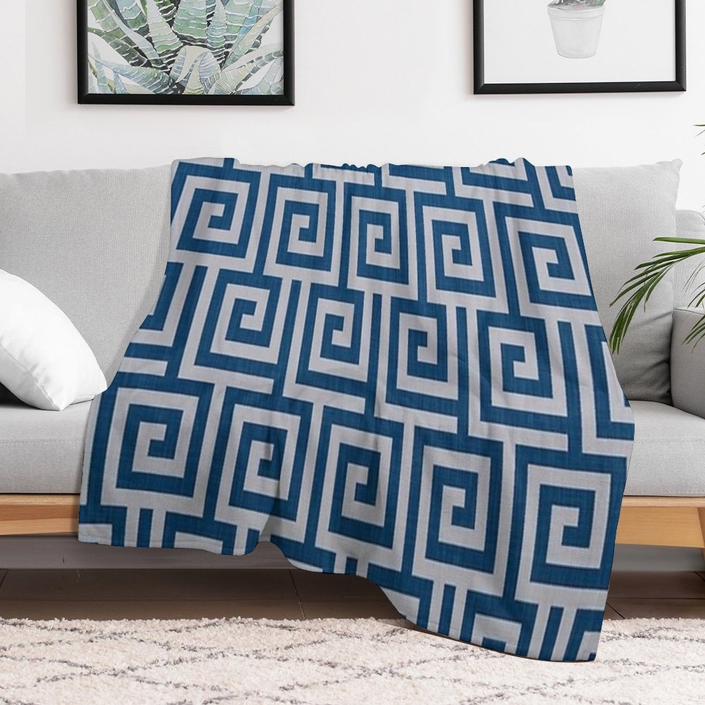 Blue Geometric Maze Pattern Versatility Throw Blanket