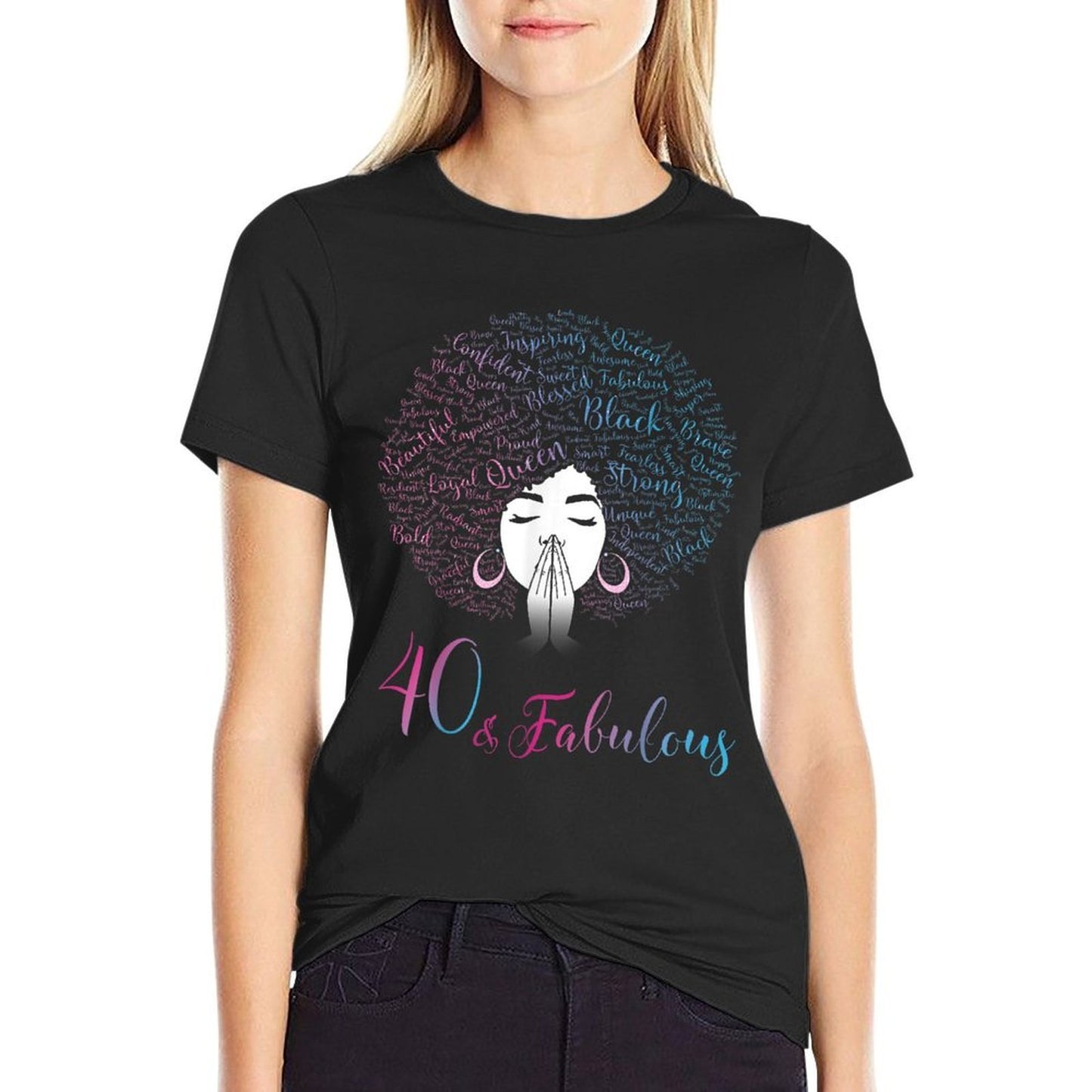 40 & Fabulous Black Queen Afro Hair 40th Birthday Stretchy T-Shirt