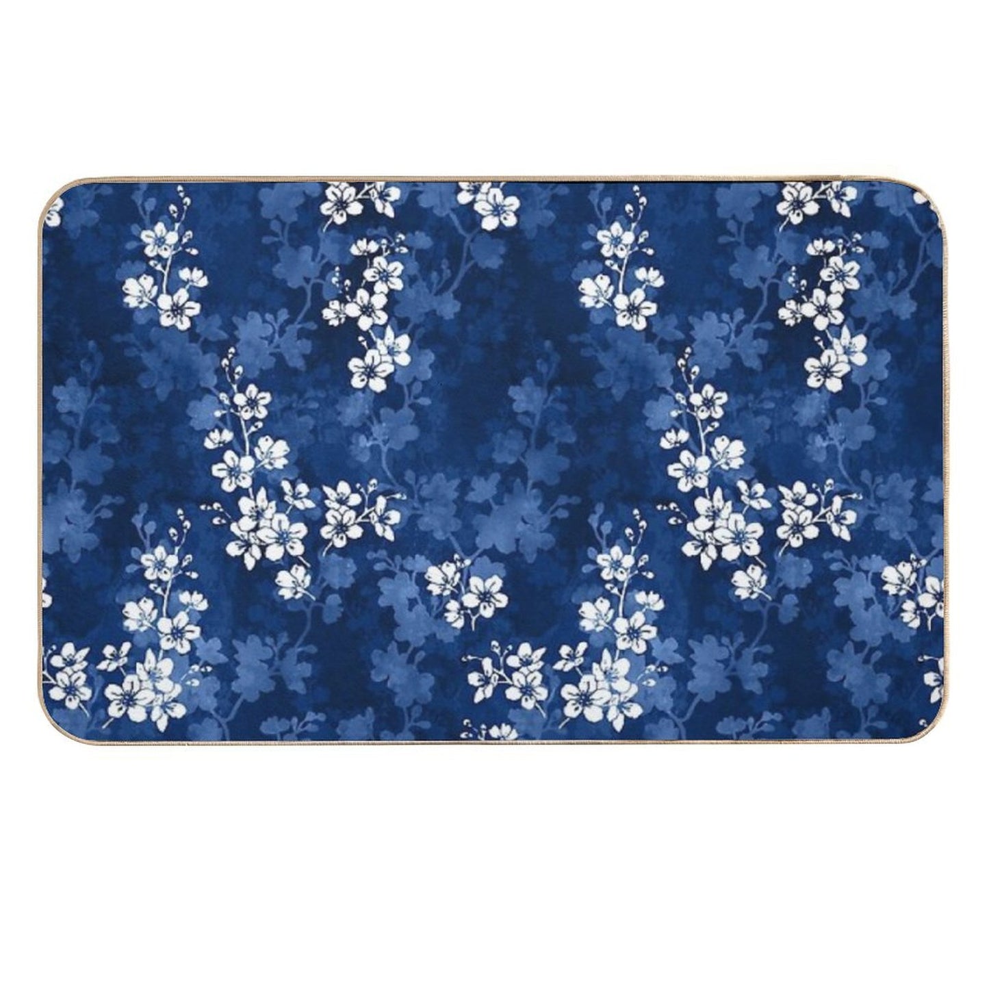 Sakura Blossom in Deep Blue Fade-Resistant Bath Mat