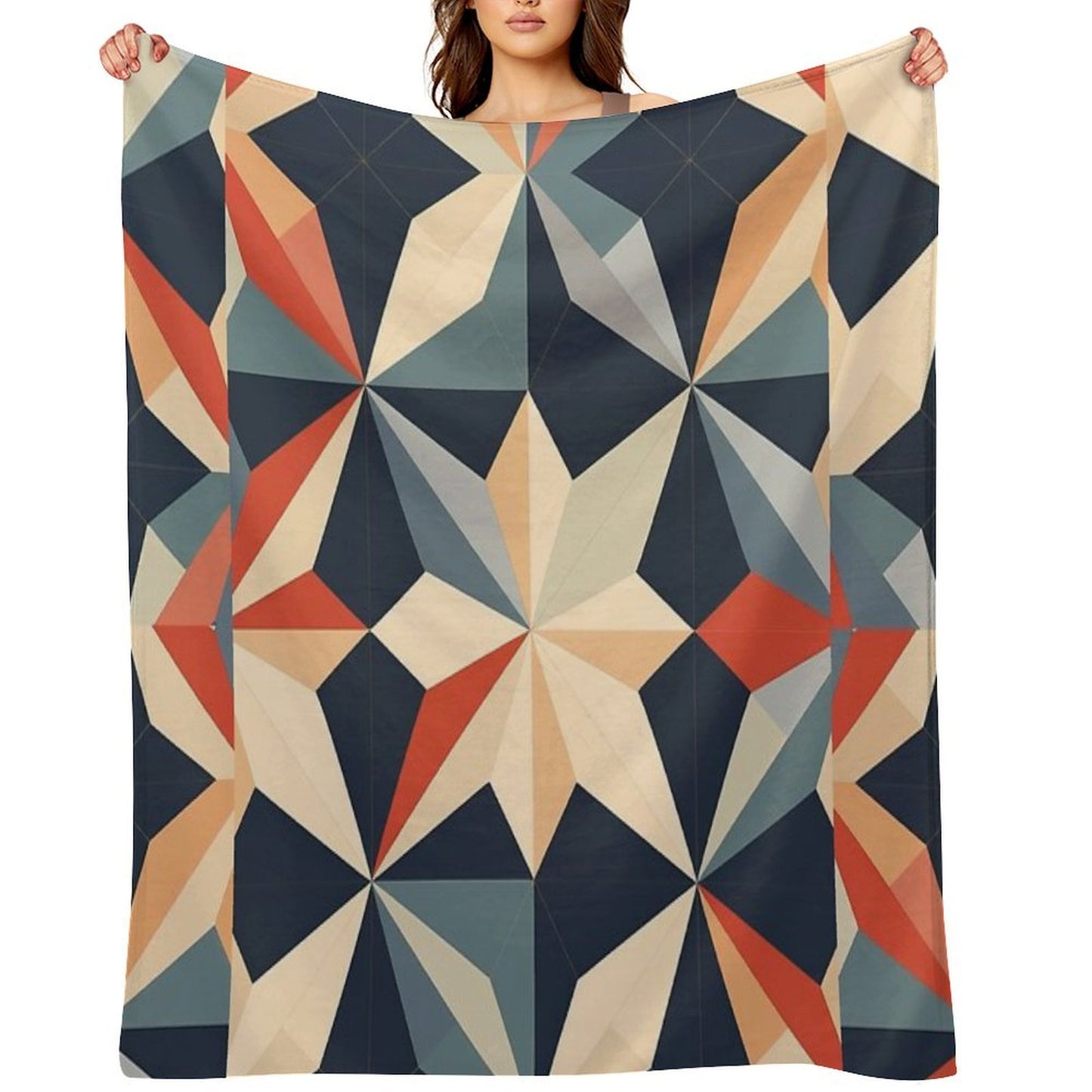 Graphic Retro Kaleidoscope Symmetrical Shapes in A Color Palette Easy Care Throw Blanket