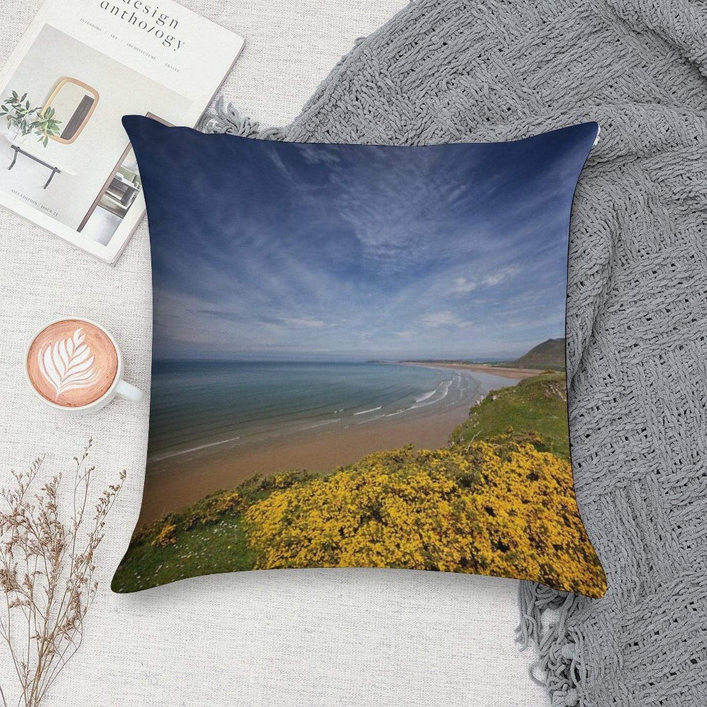 Rhossili Bay in The Gower Peninsular Wales UK Soft High-Density Material Throw Pillow