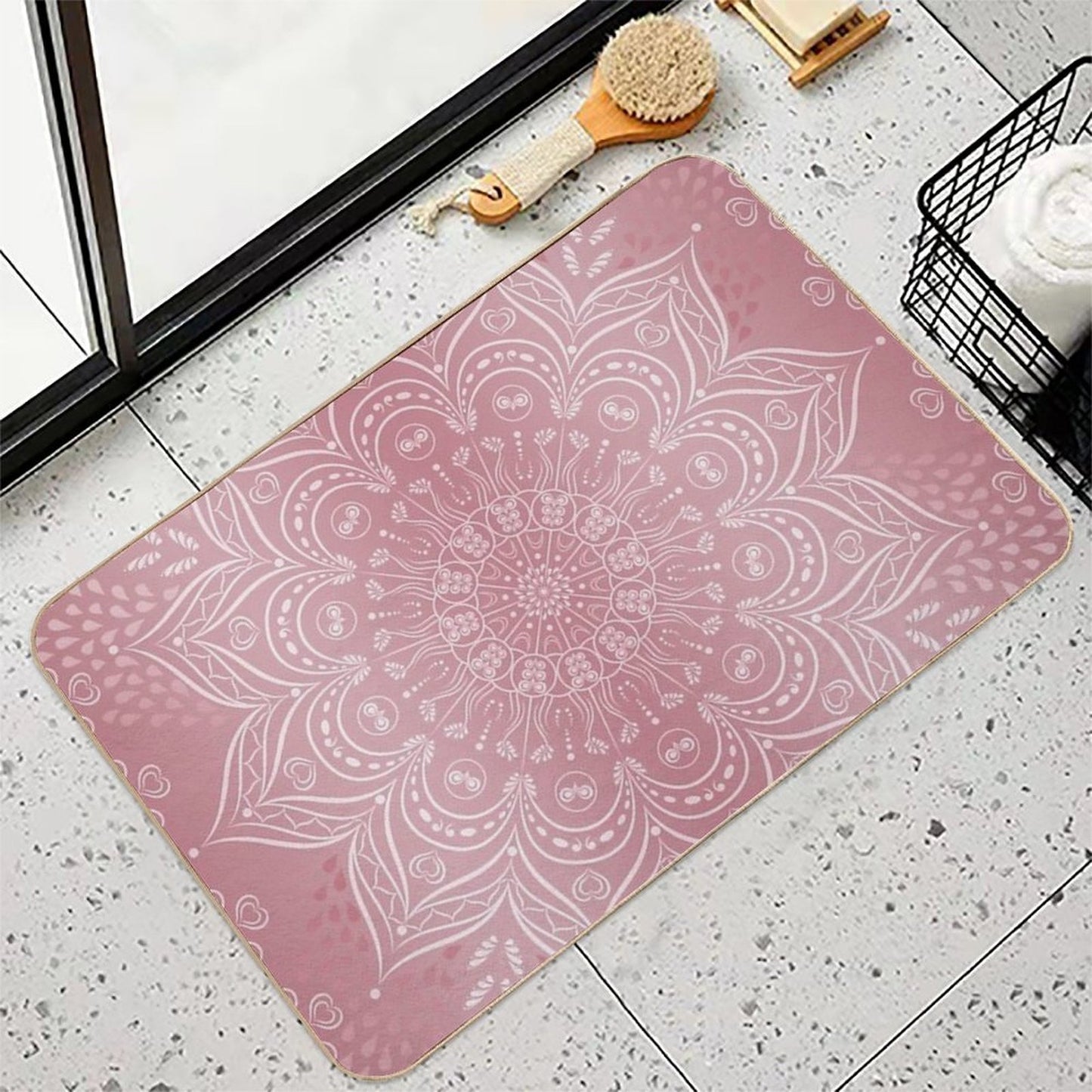 Boho Rose Gold Mandala Non-Slip Bath Mat