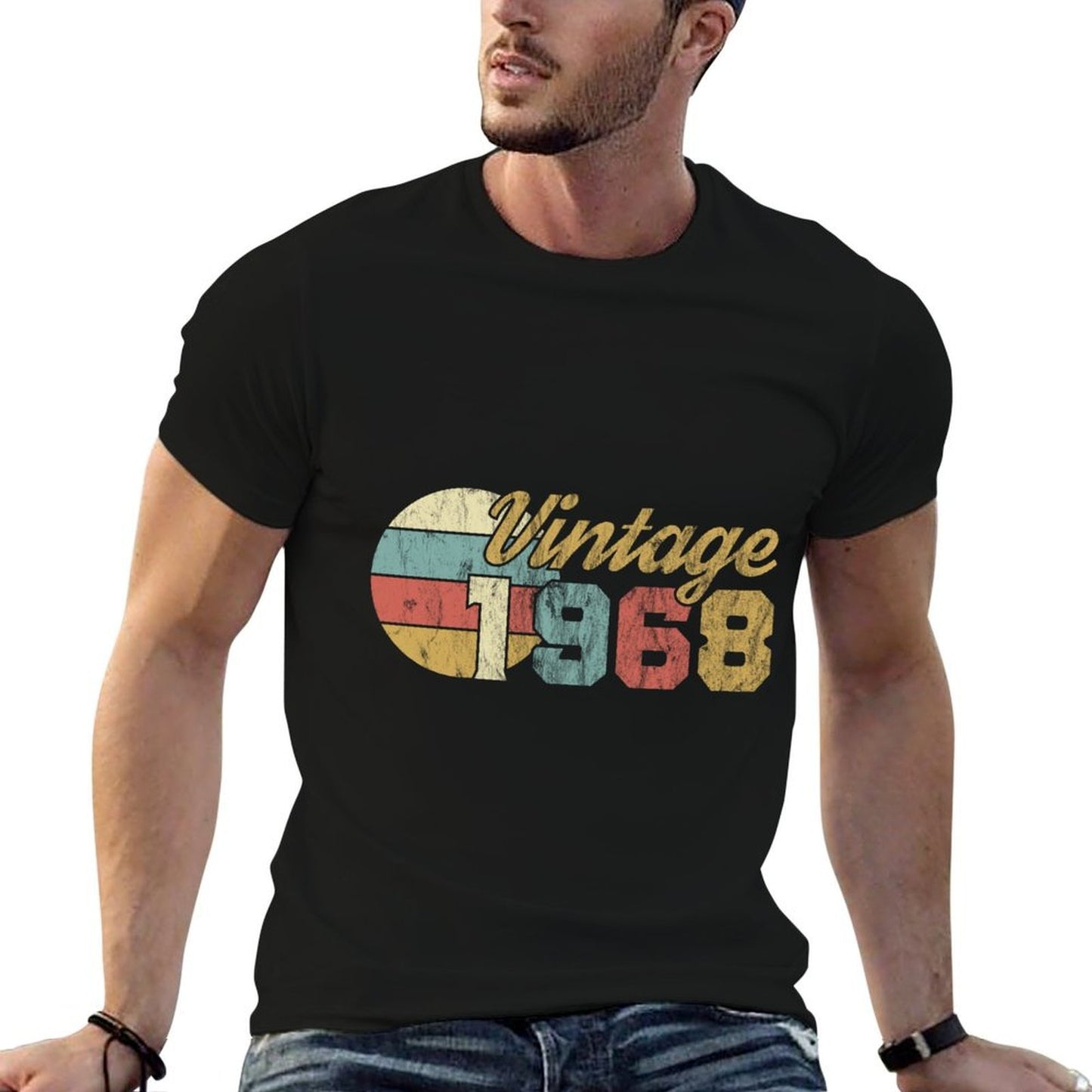 50th Birthday Vintage 1968 Ribbed Collar T-Shirt