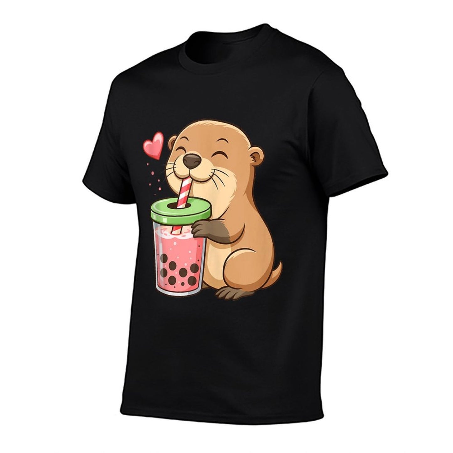 Otter Drinking Bubble Tea Boba Japanese Anime Culture Manga Heathered Texture T-Shirt