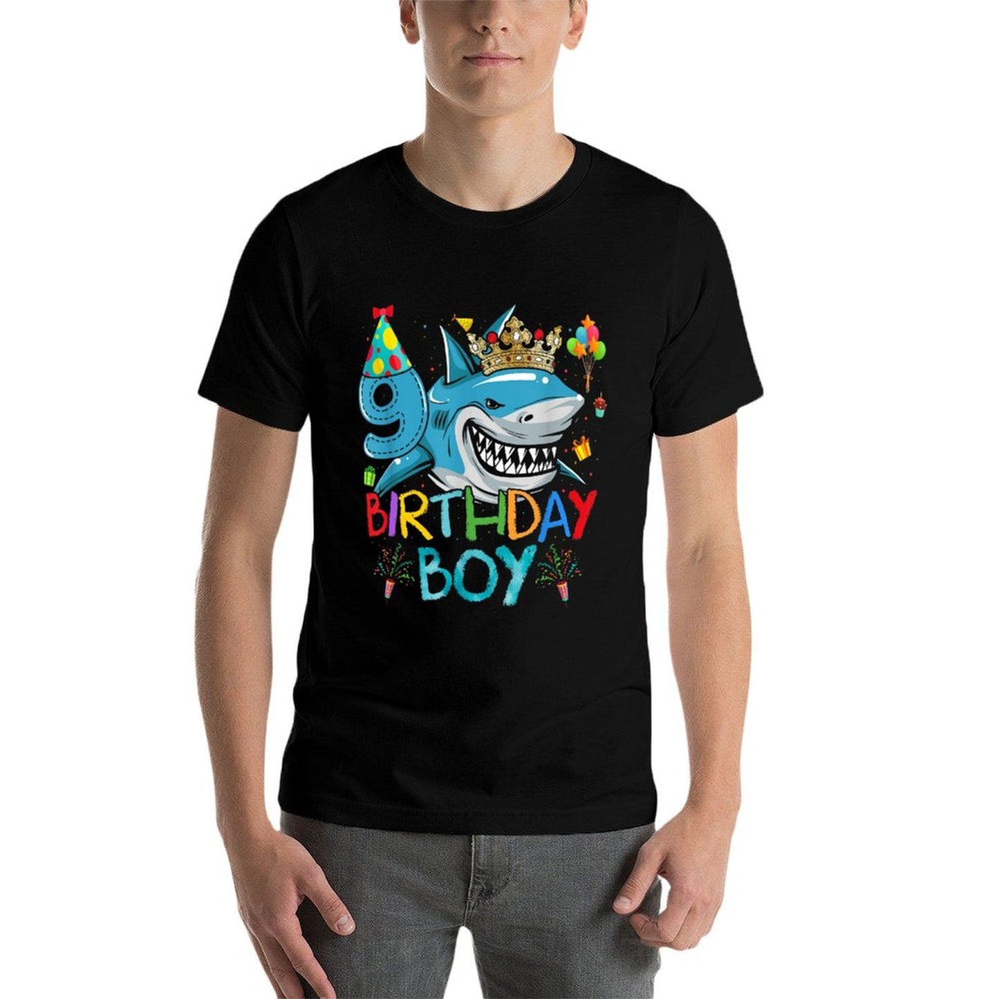 9th Birthday Shark Ocean Theme Party 9 Years Old For Boy Easy-care T-Shirt