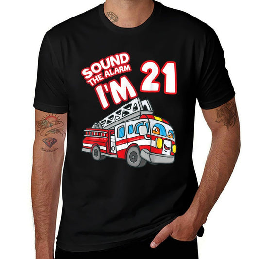 Sound The Alarm I'm 21 Fire Engine Firefighter 21st Birthday  Polyester Blend T-Shirt