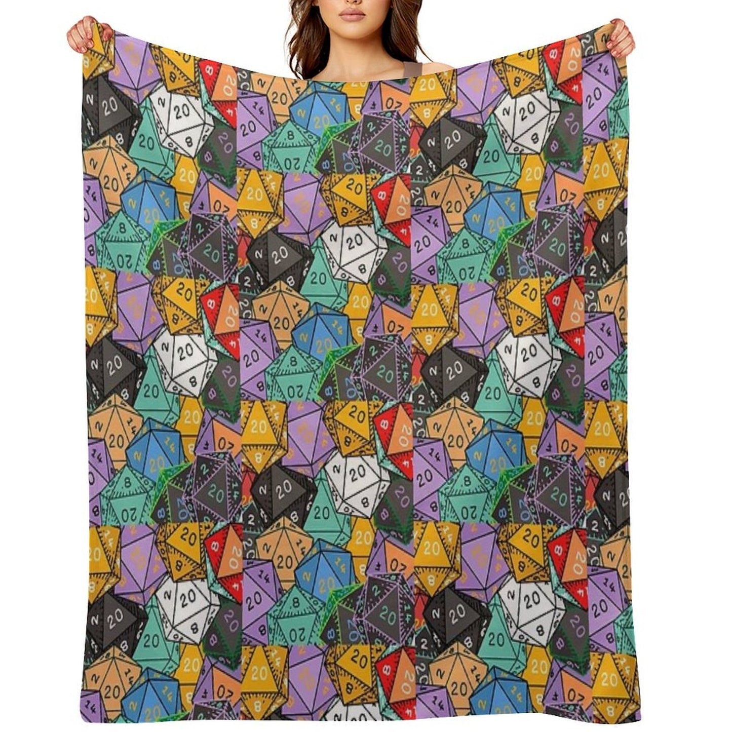 Polyhedral Paradise Vibrant D20 Dice Pattern Multi-functional Throw Blanket