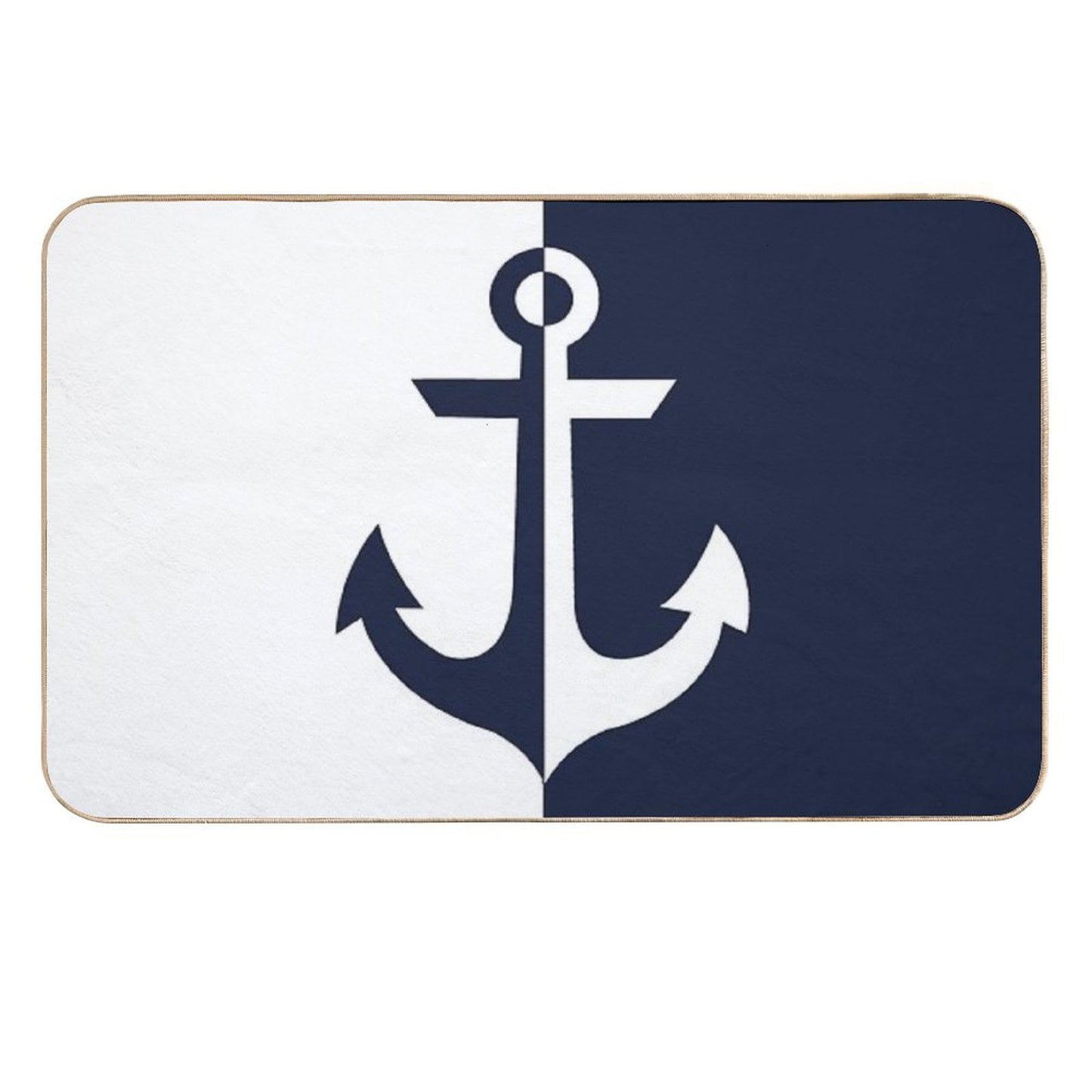 Nautical White And Navy Blue Anchor Absorbent Bath Mat