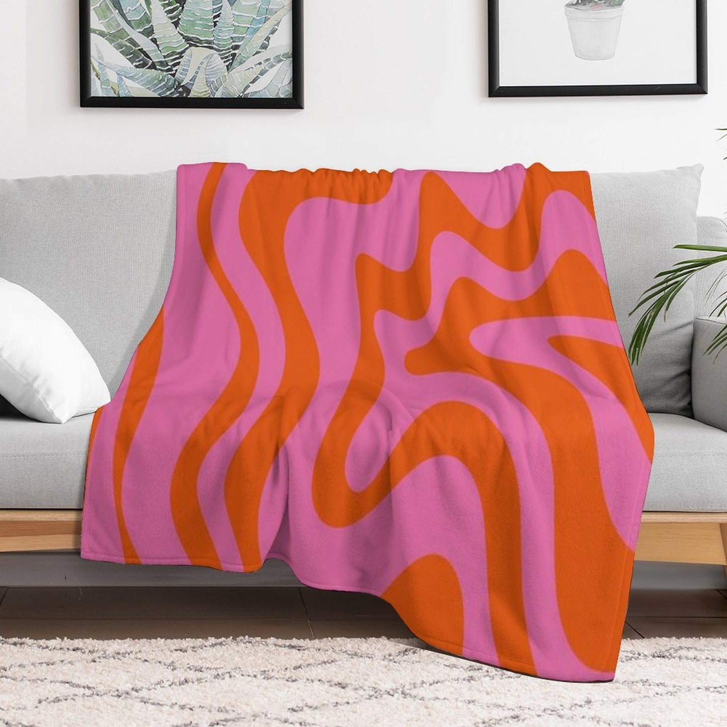 Retro Liquid Swirl Abstract Pattern Hot Pink And Bright Red Orange Lightweight Throw Blanket