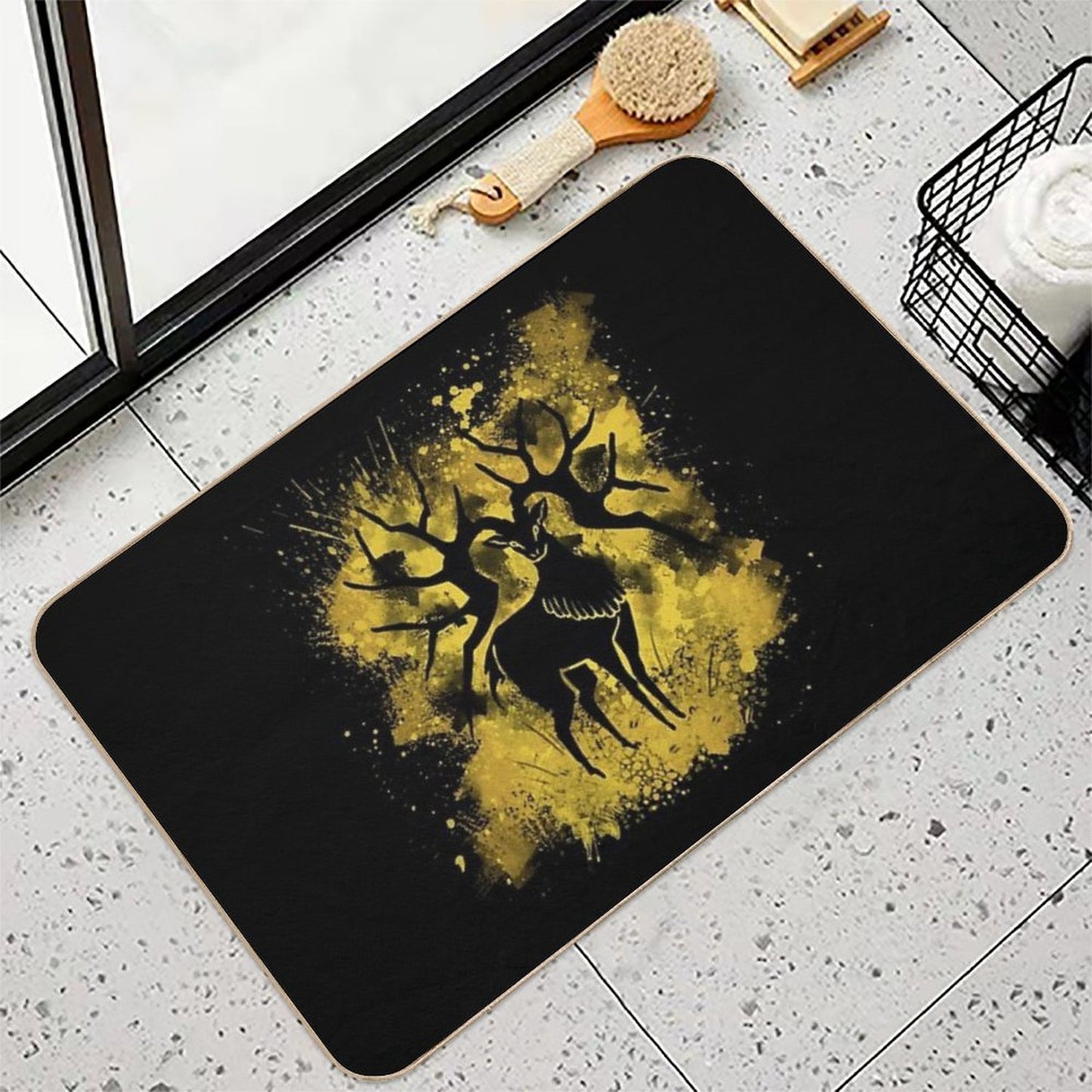 Golden Deer Splatter Fade-Resistant Bath Mat