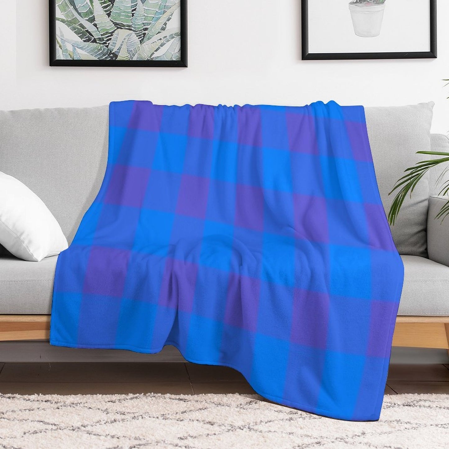 Deep Blue And Violet Checkered Pattern Durable Throw Blanket