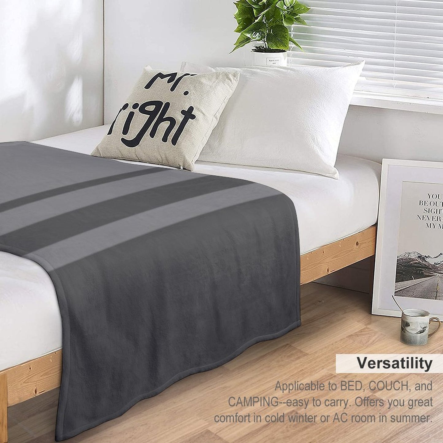 Slate Gray Stripes on Gray Background Machine-washable Throw Blanket