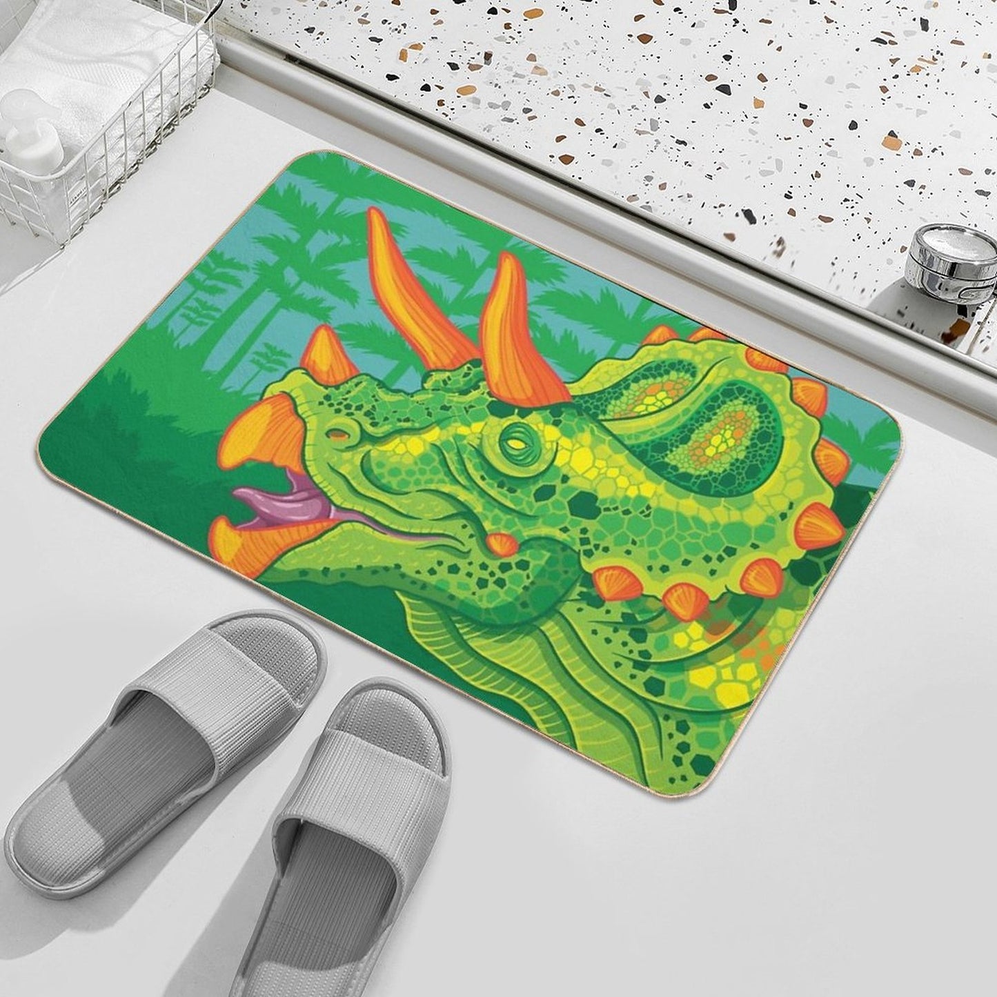 Triceratops (lime) Durable Bath Mat