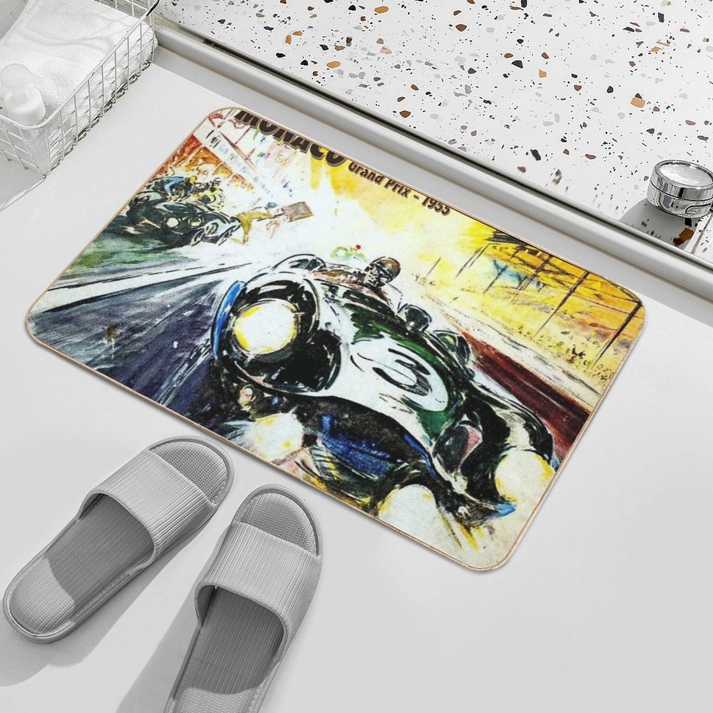 MONACO Vintage 1955 Grand Prix Painting Print Durable Bath Mat
