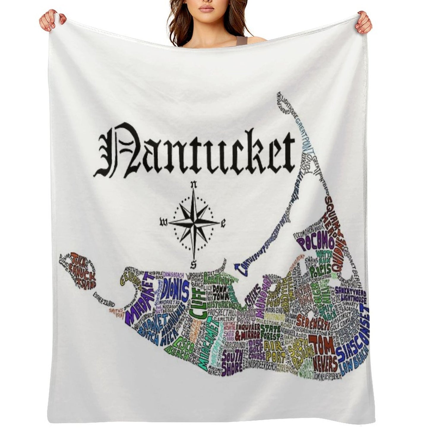 Nantucket Word Map Easy Care Throw Blanket