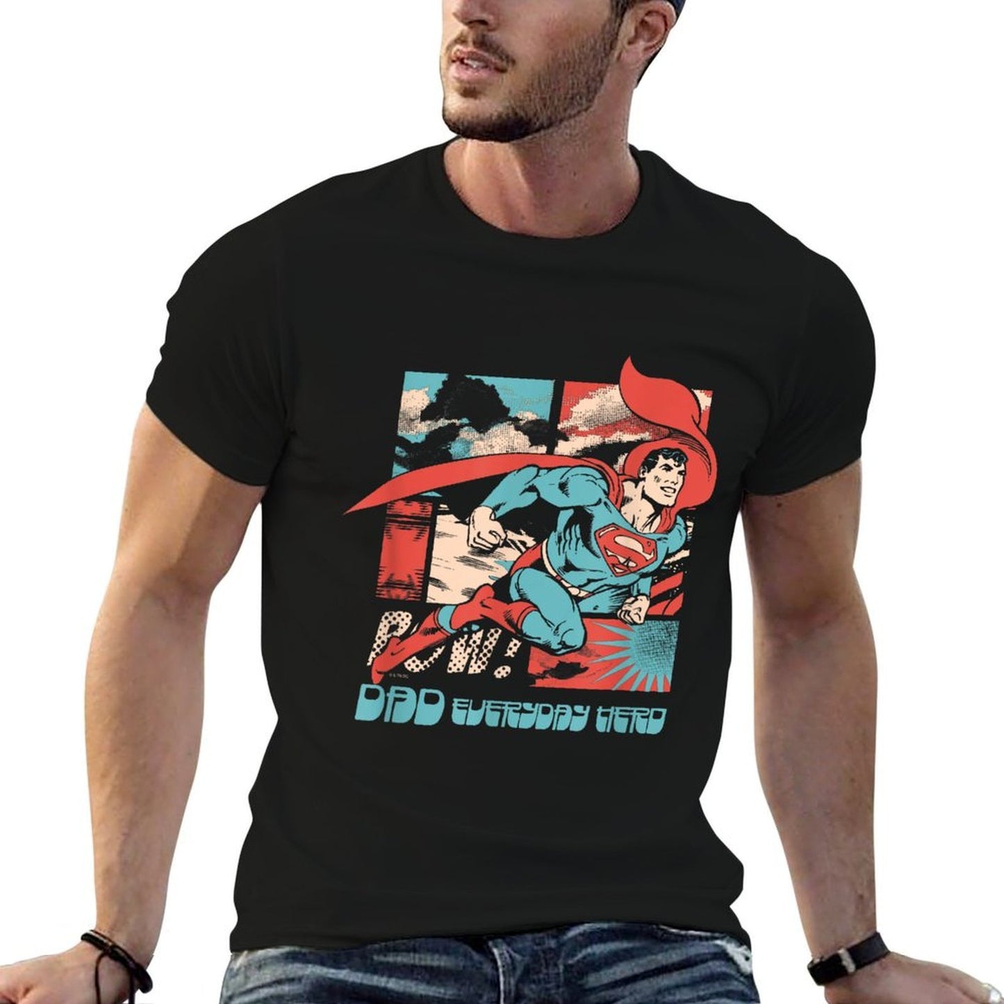 DC Comics Superman Fathers Day Everyday Hero Vintage Panels Rolled Sleeves T-Shirt