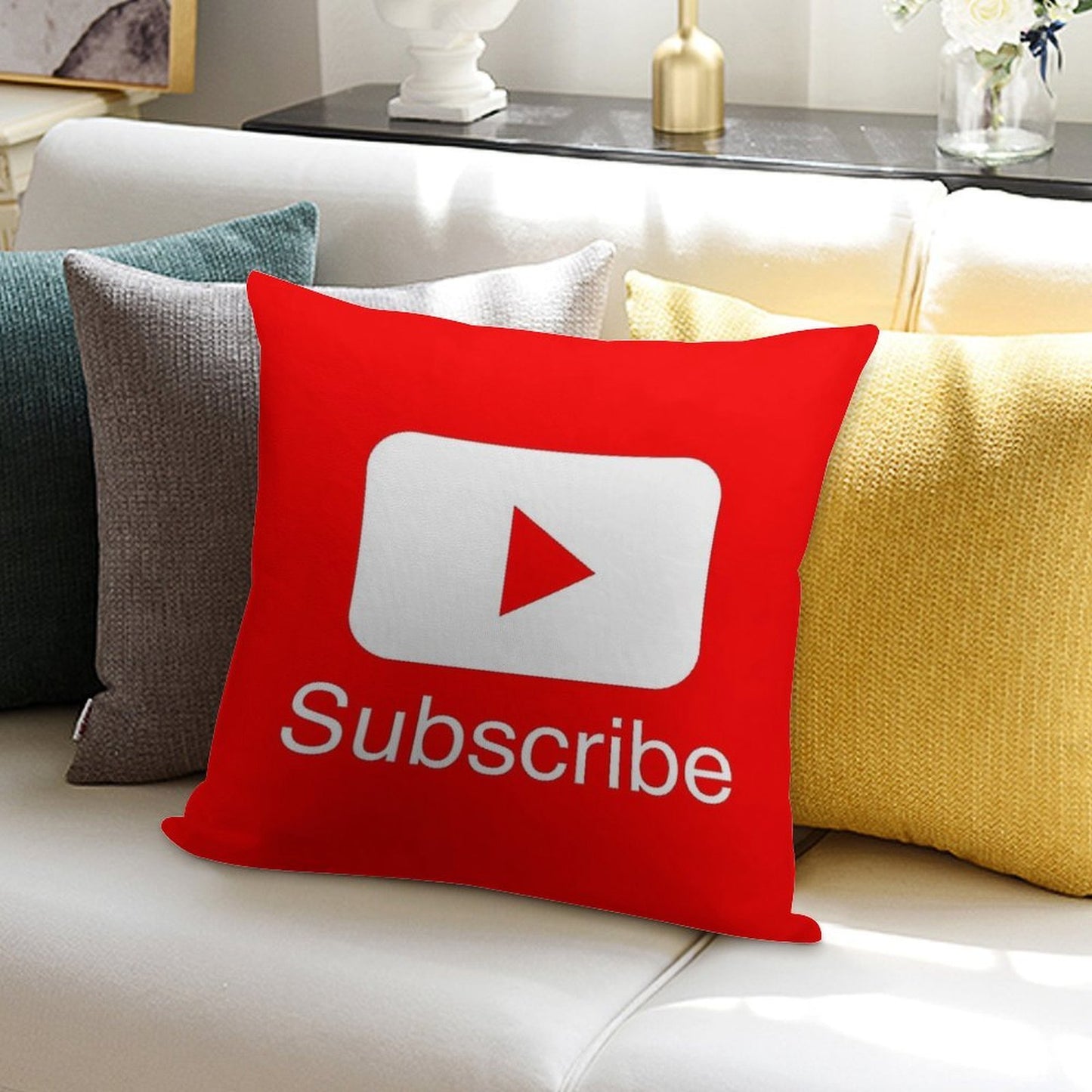 You Tube Subscribe Play Button Videos VLoggers Live Stream Soft Easy Maintenance Throw Pillow