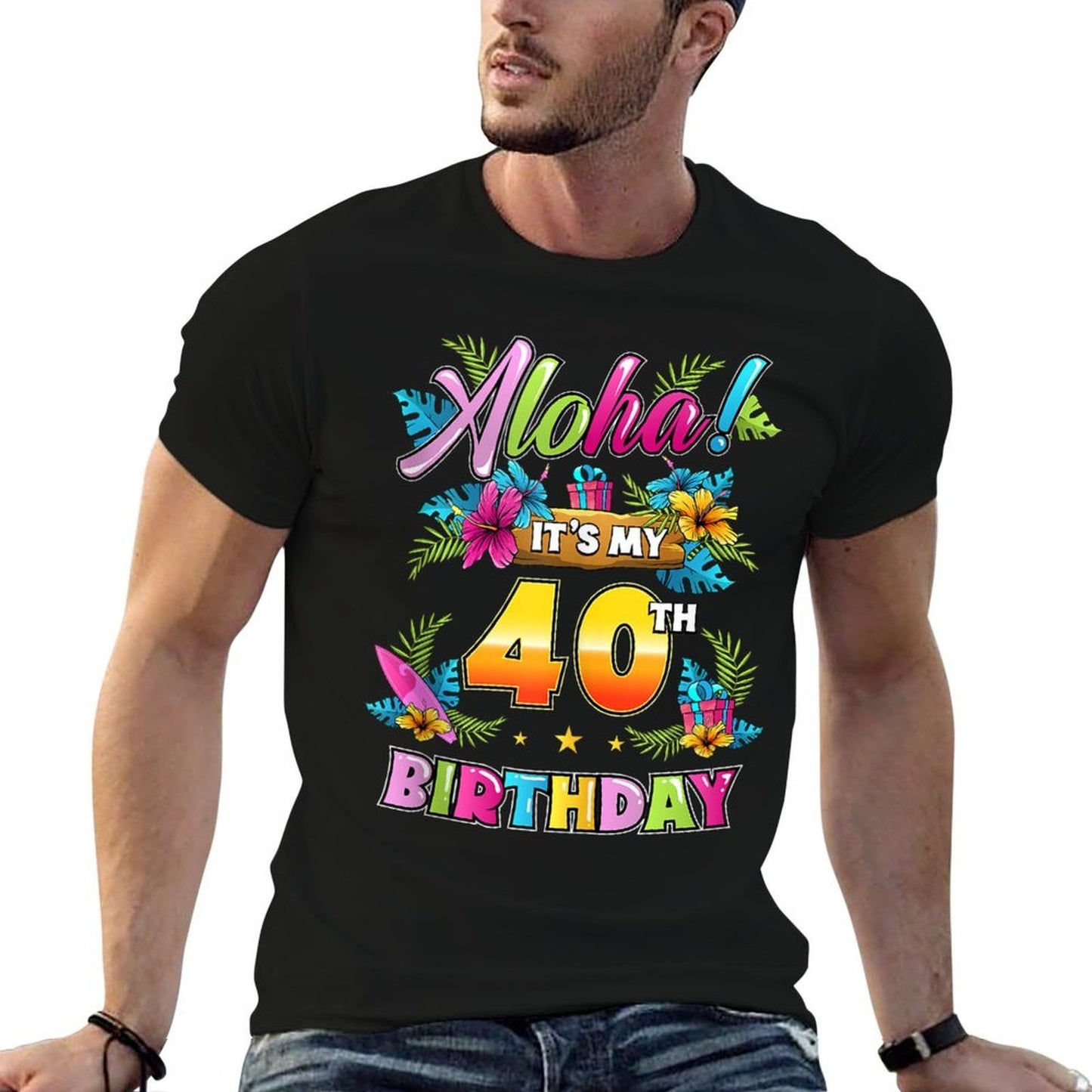 Aloha It's My 40th Birthday Hawaii Floral Hawaiian Theme Vintage-inspired T-Shirt