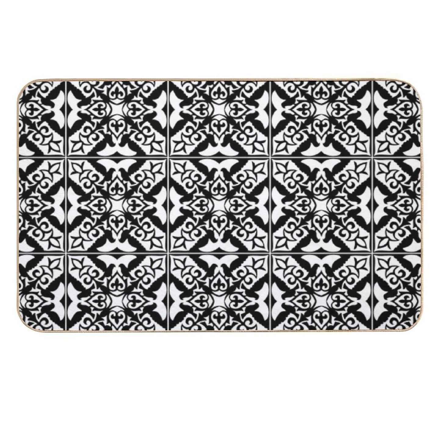 Moroccan Tile, Black And White Easy Maintenance Bath Mat