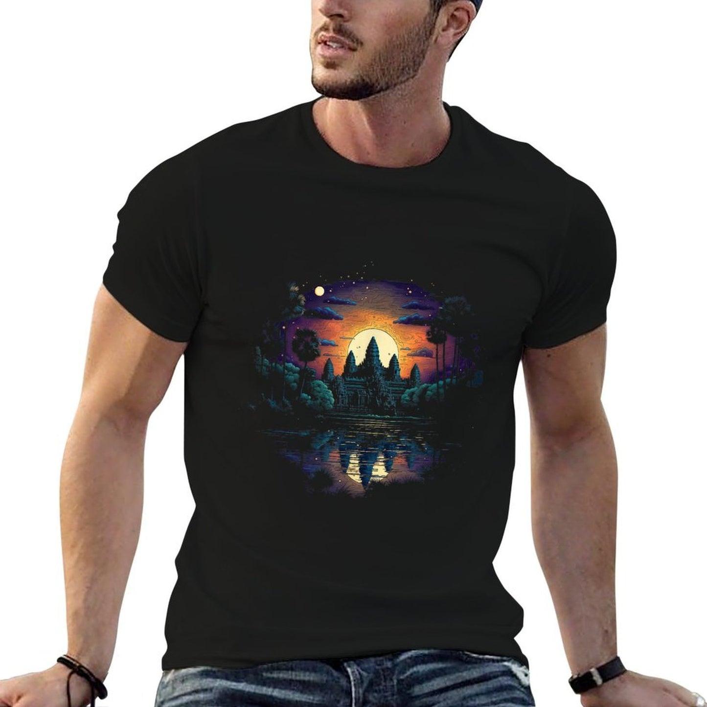 Visionary Angkor Wat in Abstract Khmer Style Graphic-printed T-Shirt