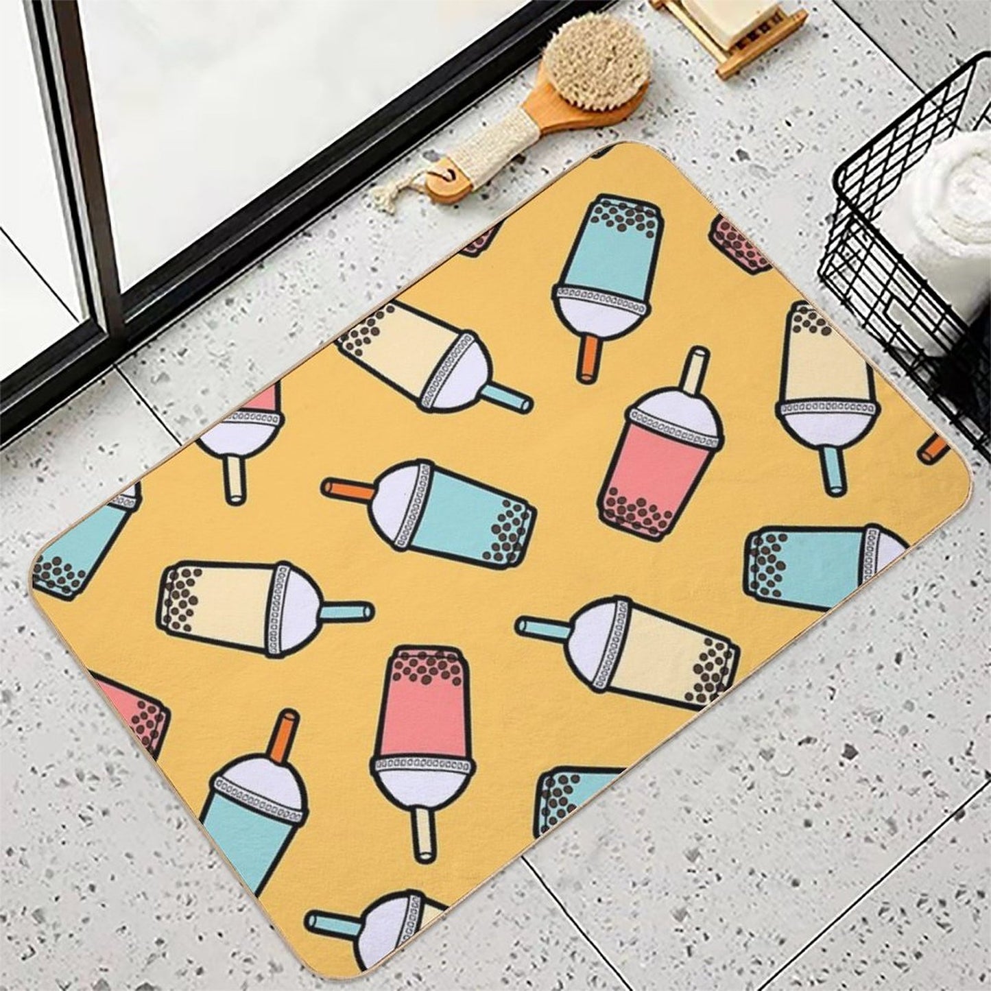 Bubble Tea Pattern Easy Maintenance Bath Mat