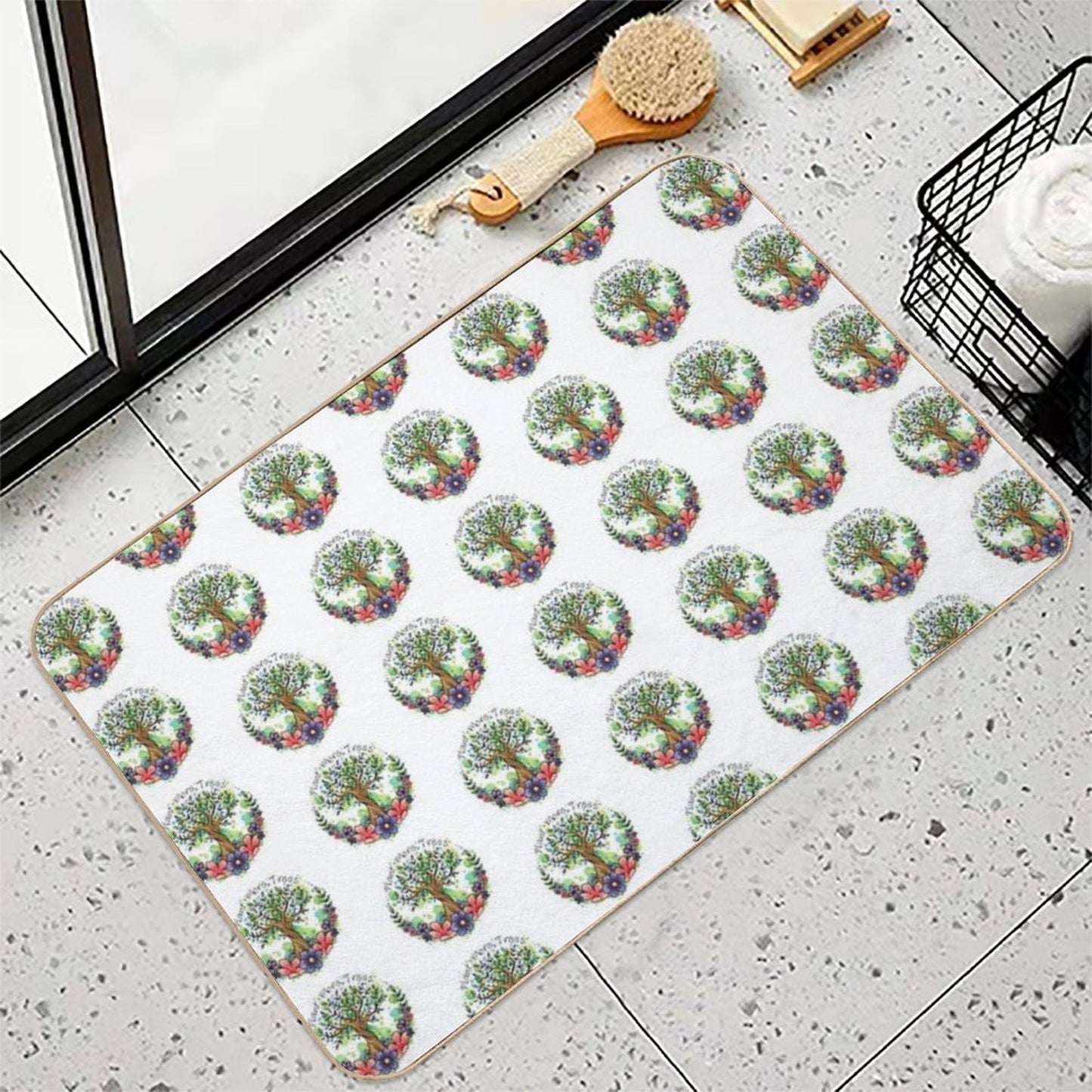 Green Trees And Flowers Eco Design Stain-Proof Bath Mat