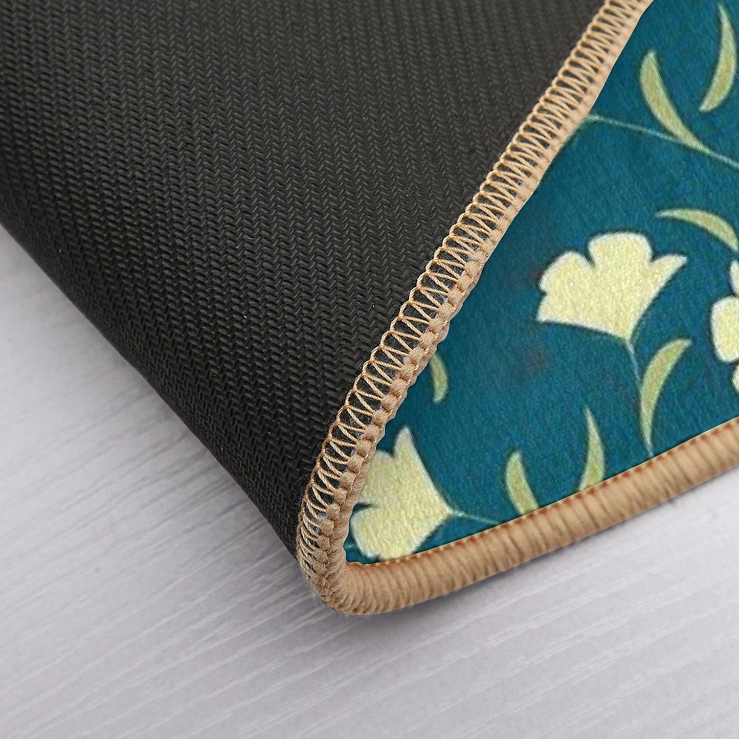 Teal Blue Floral Design Botanical Garden Rapid-Drying Bath Mat