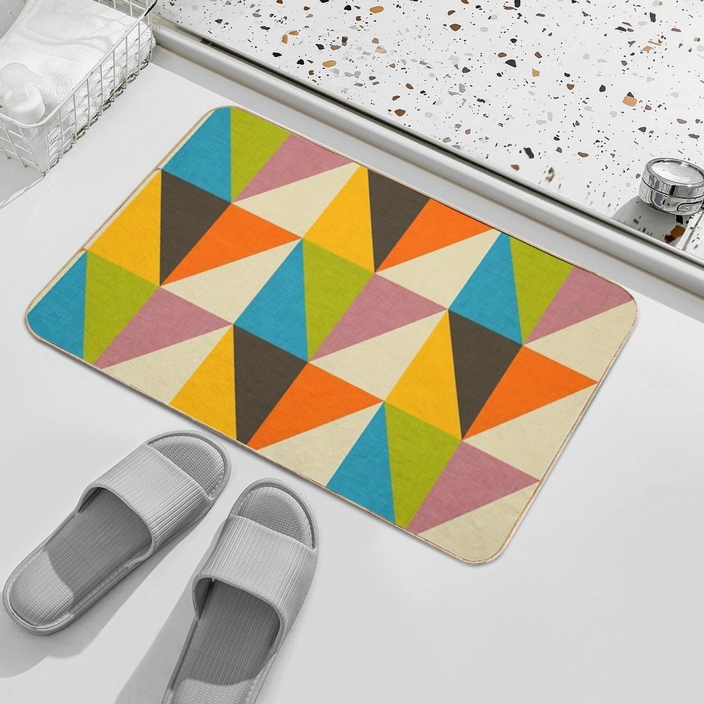 Retro Color Block Chevron Color Fun Easy To Clean Bath Mat