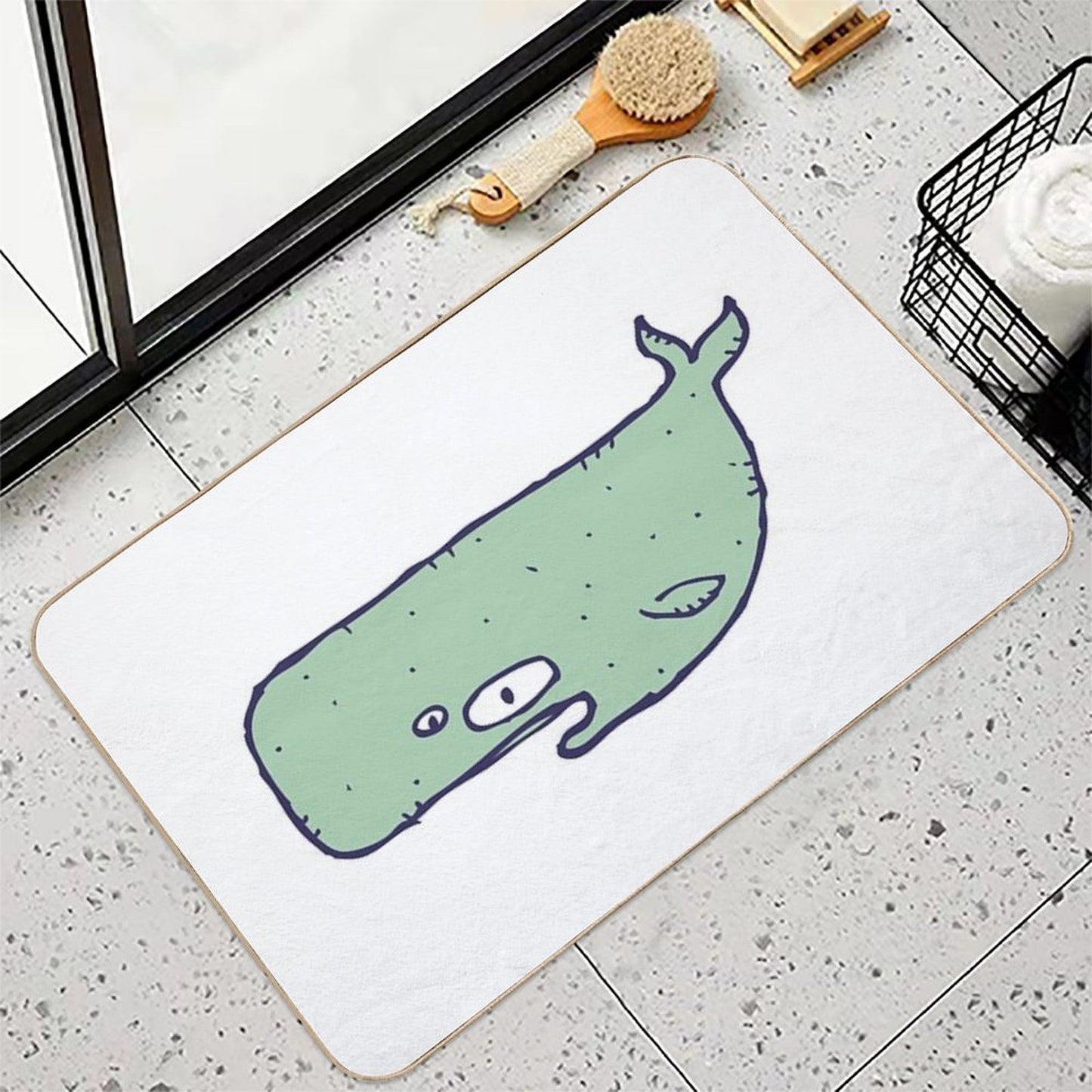 Cute Sketchy Cartoon Blue Whale Odorless Bath Mat