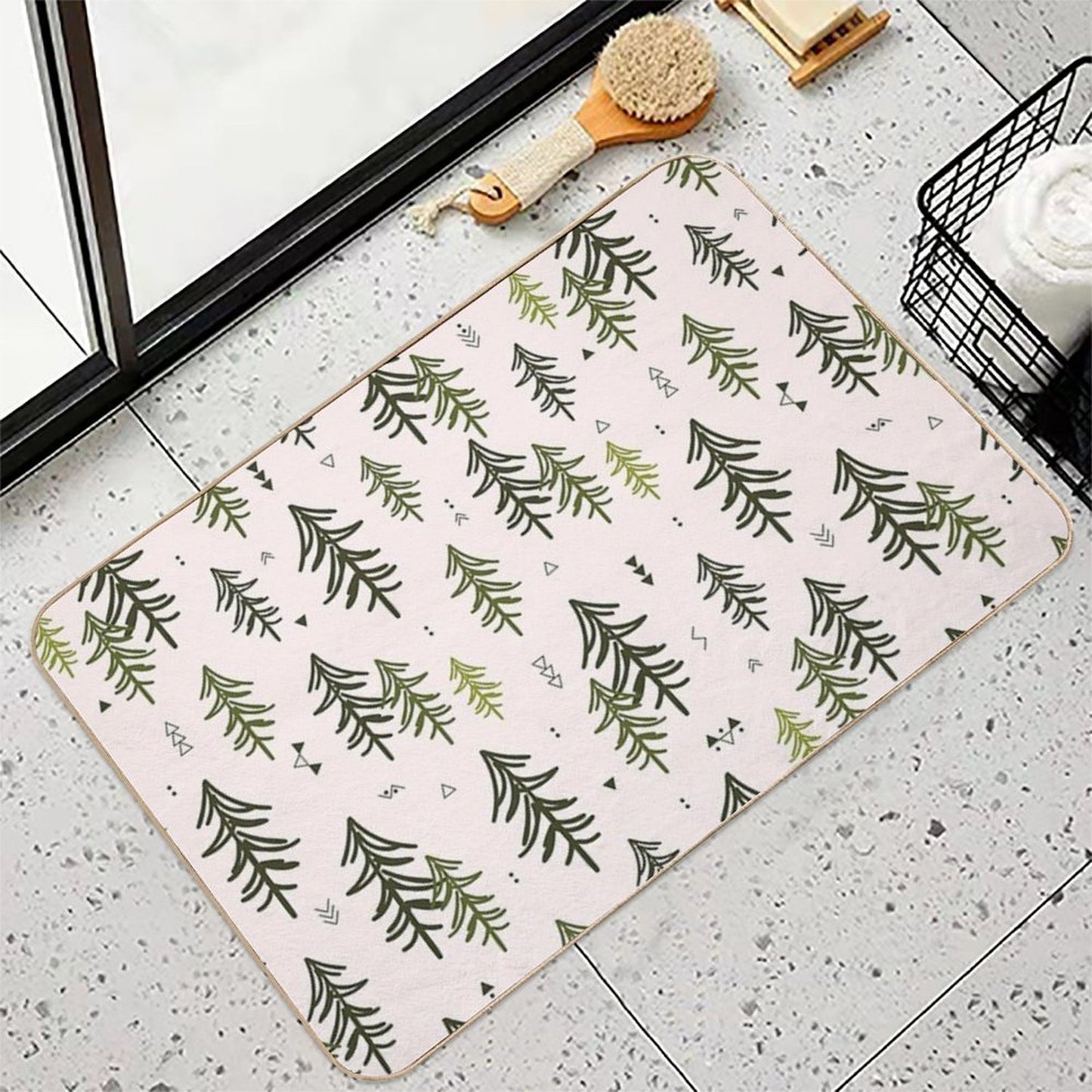 Doodled Fir Trees Pattern Durable Bath Mat