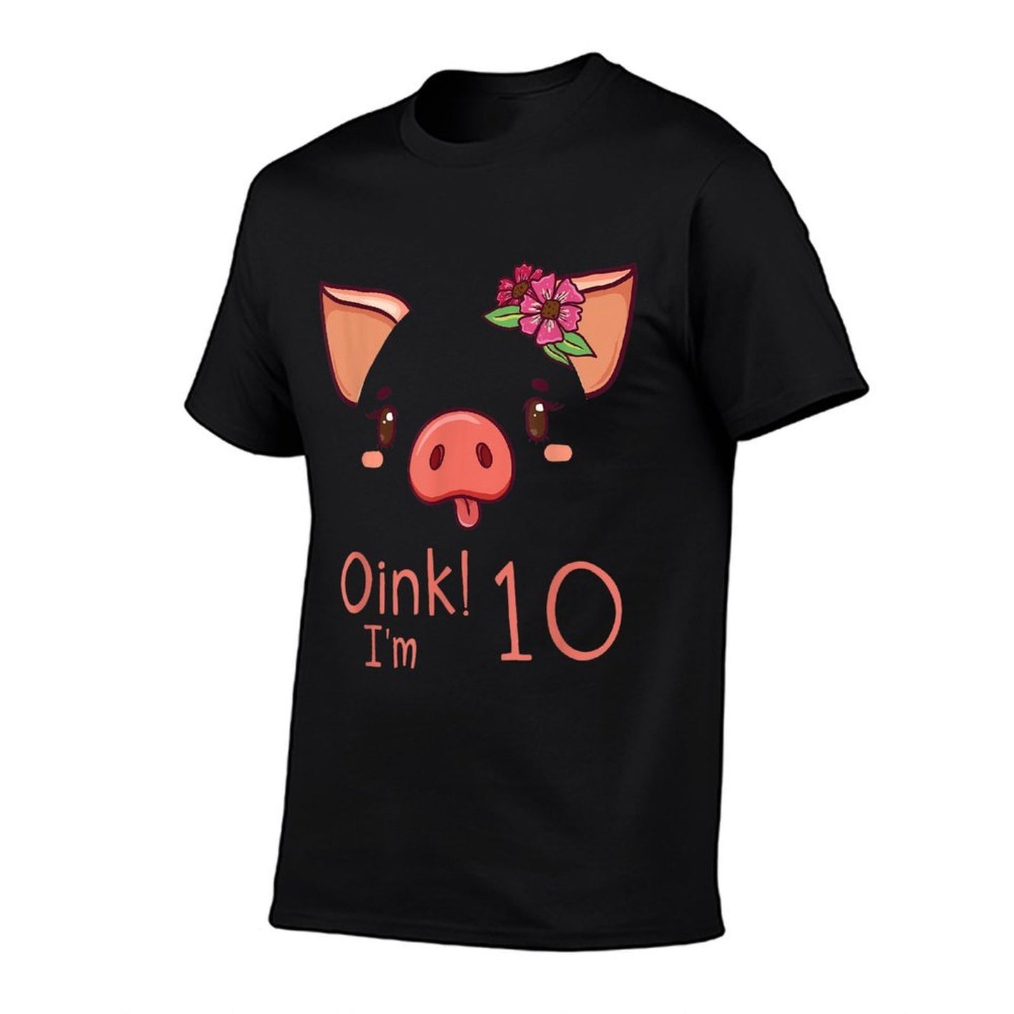 10th Birthday Pig Outfit Pig Face Gift 10 Year Old Girl Boy Fade-proof Color T-Shirt
