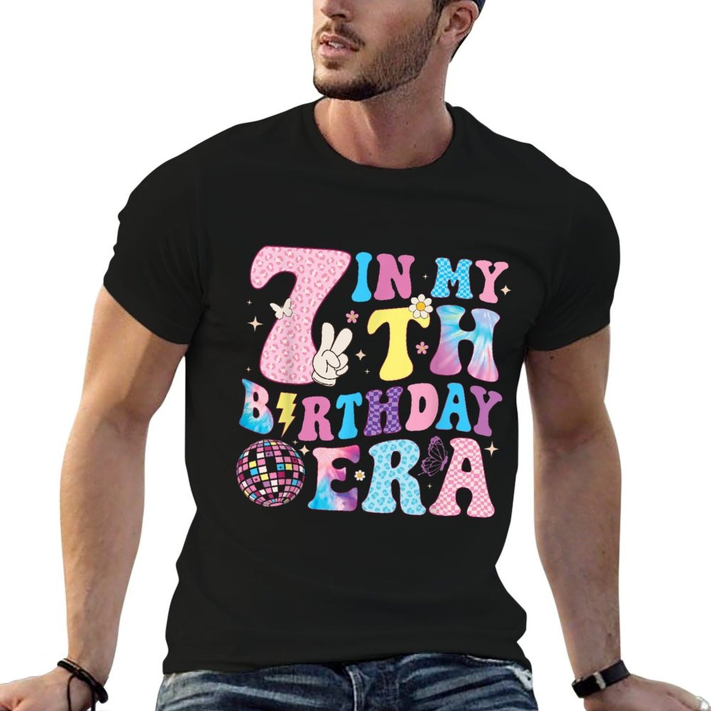 In My 7th Birthday Era Groovy Seven 7 Year Old Bday Girls Soft T-Shirt