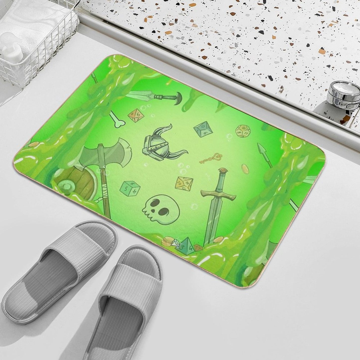 GELATINOUS CUBE Green Ooze Dnd Monster, Dnd Dice, Skull, Loot, Axe And Sword Rapid-Drying Bath Mat