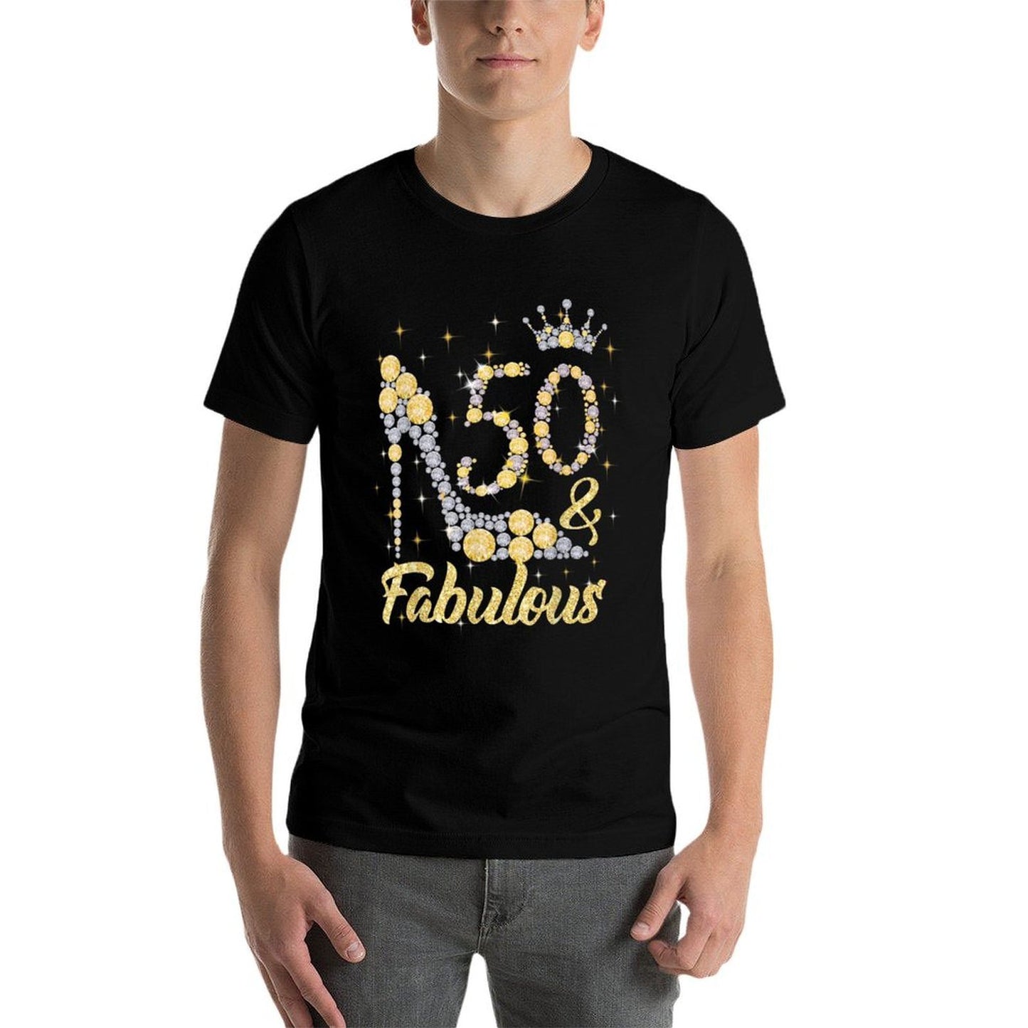 50 & Fabulous 50 Years Old 50th Birthday Diamond Crown Shoes Ribbed Collar T-Shirt