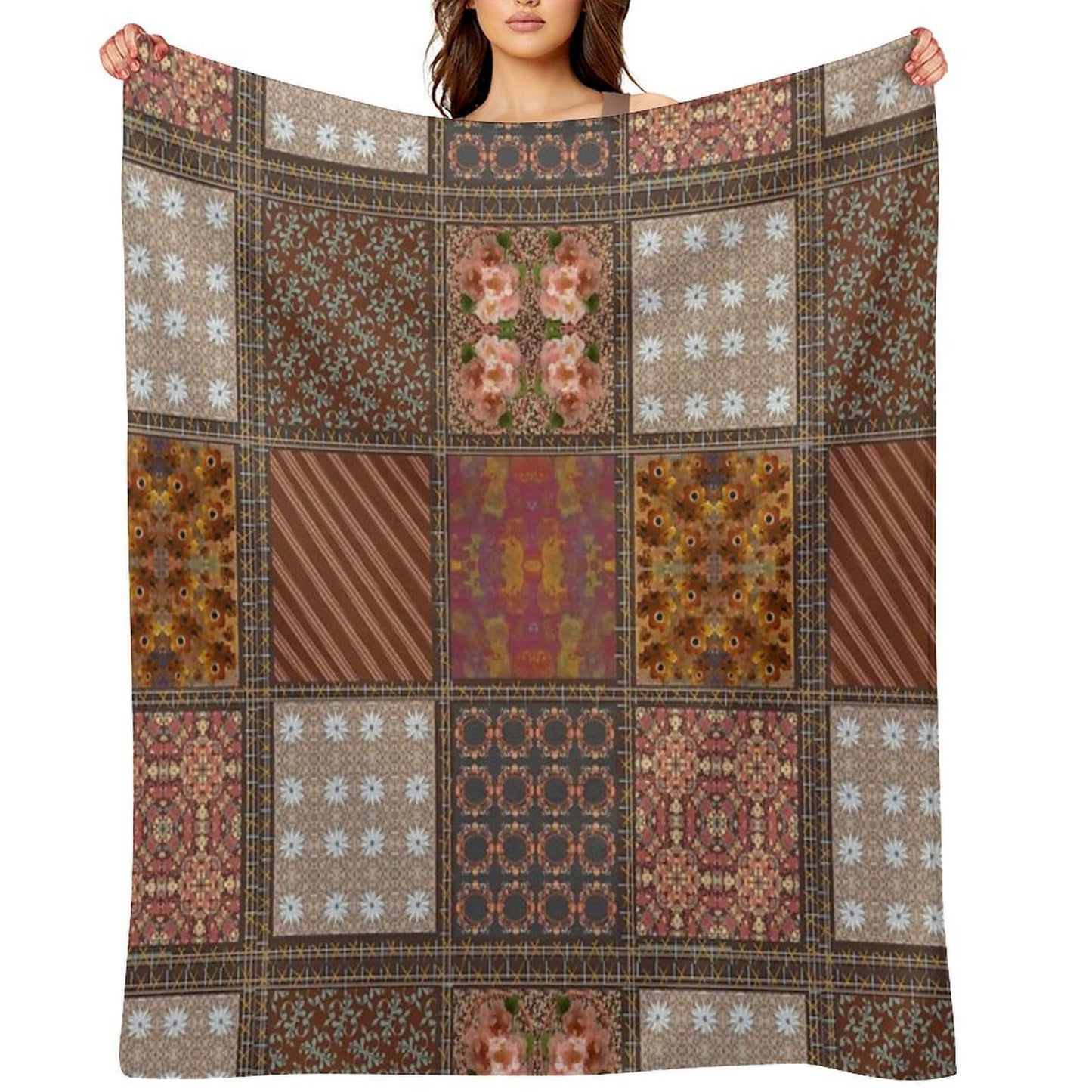 Brown Patchwork Versatility Throw Blanket