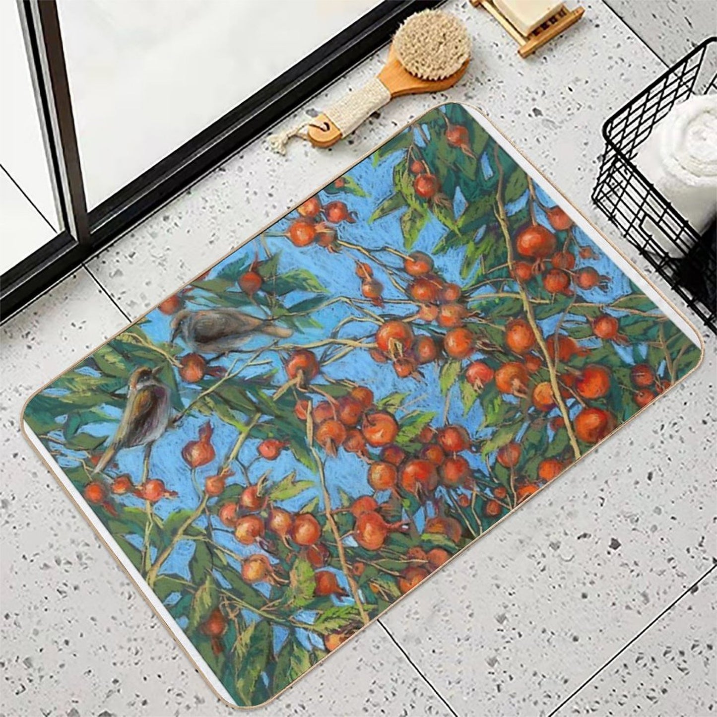 Sparrow Among In A Dog Rose Bush Versatile Bath Mat