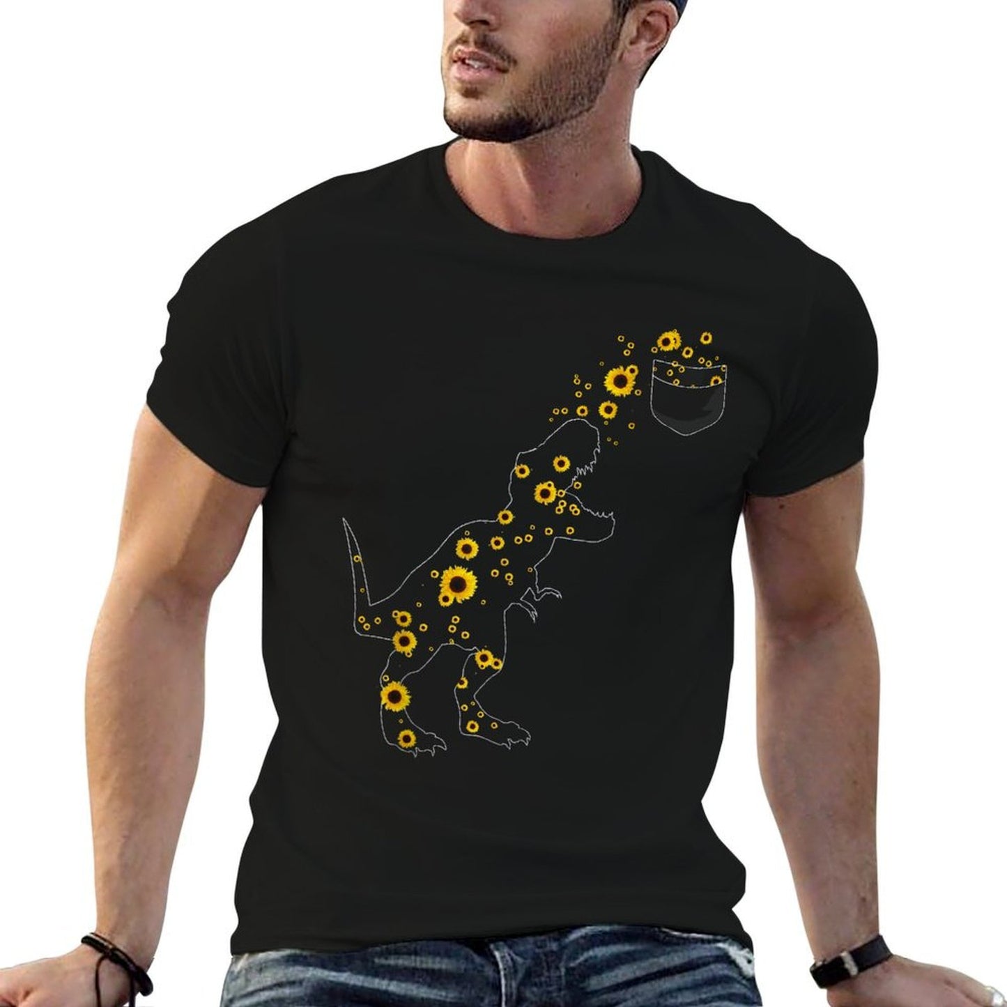 Sunshine Dinosaurs T-rex Sunflower Rex Sun Flower Dinosaur Graphic-printed T-Shirt