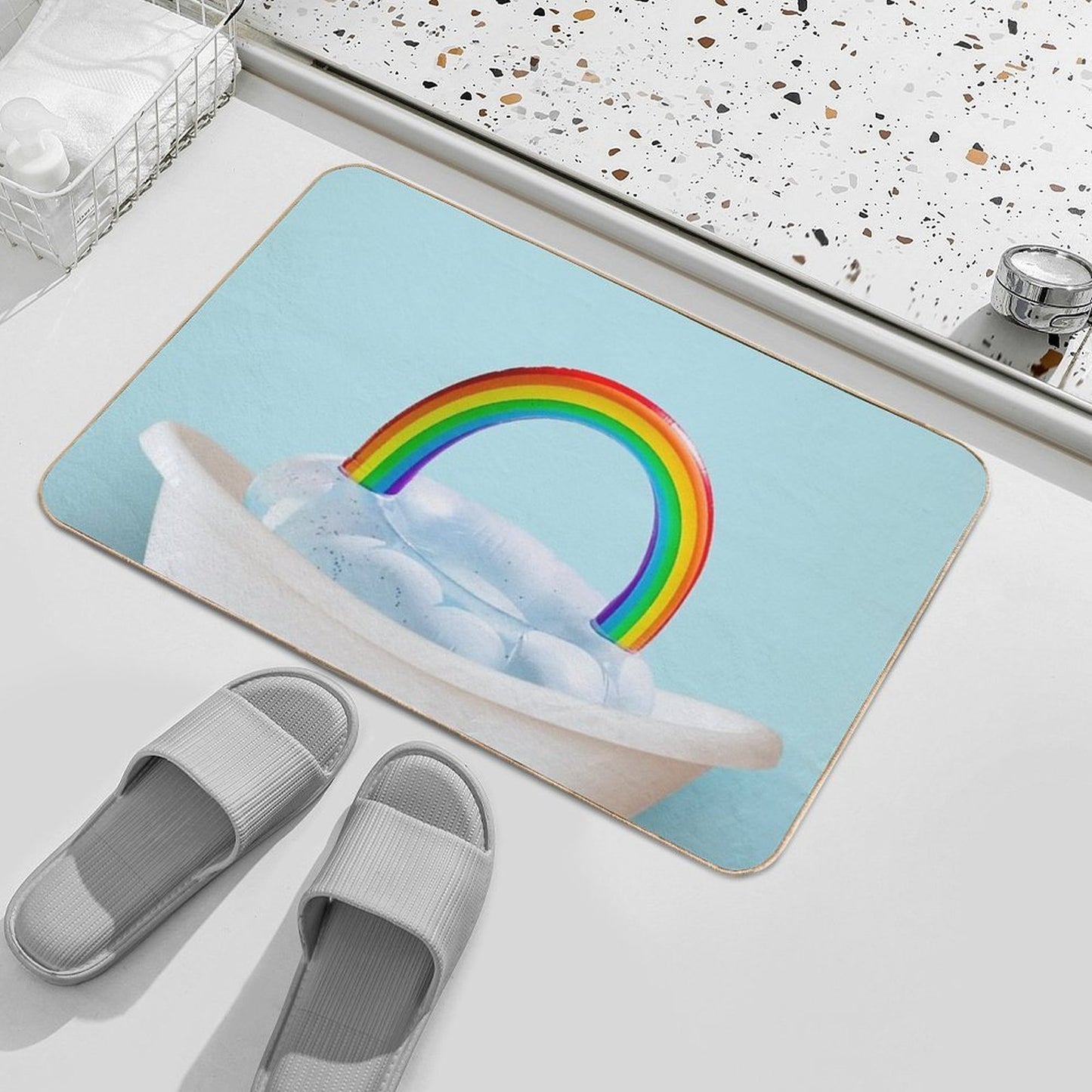 Playing Raibow Cloud in Bathtub Versatile Bath Mat