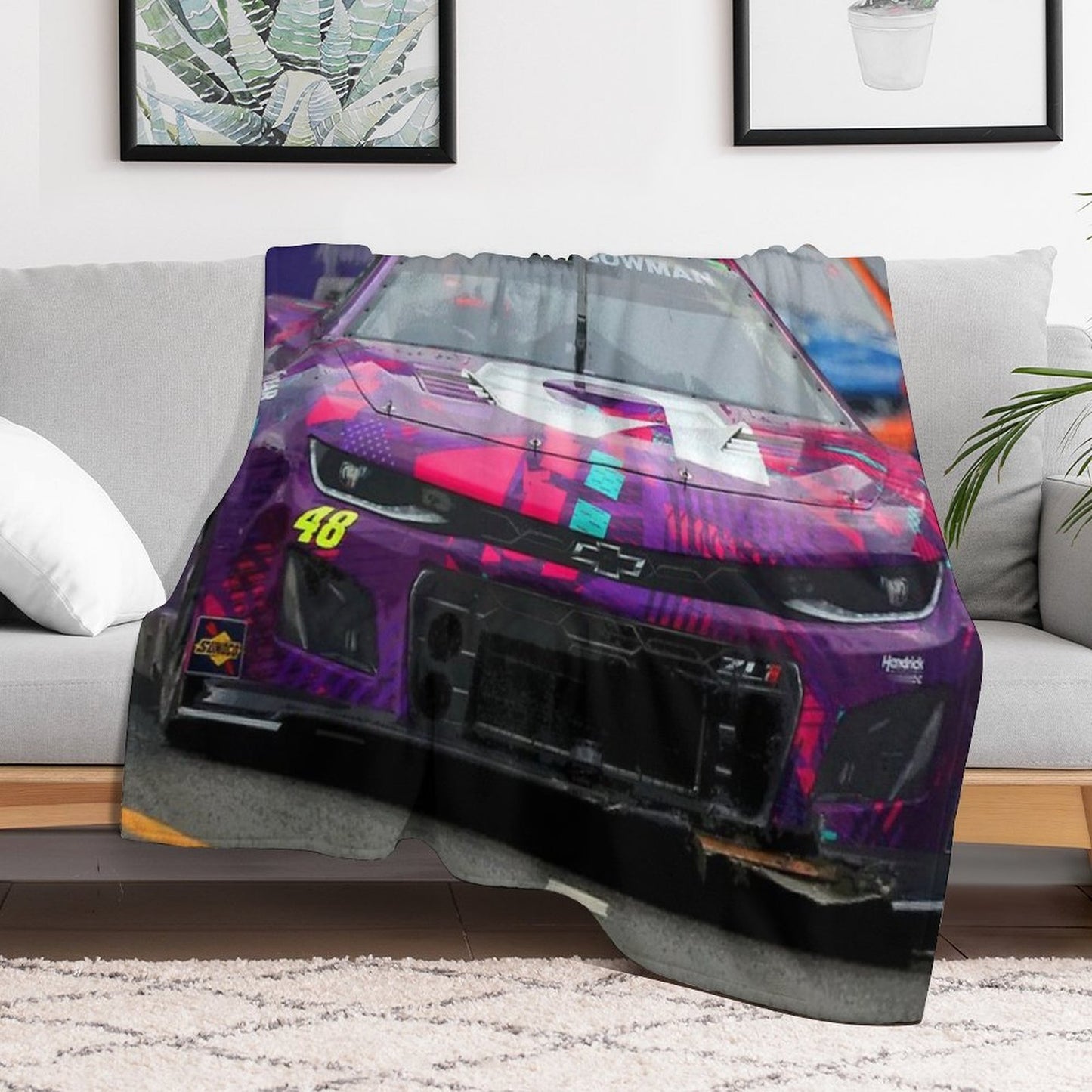 Alex Bowman Racing on The Chicago Street Course 2024 Abstract Easy Care Throw Blanket
