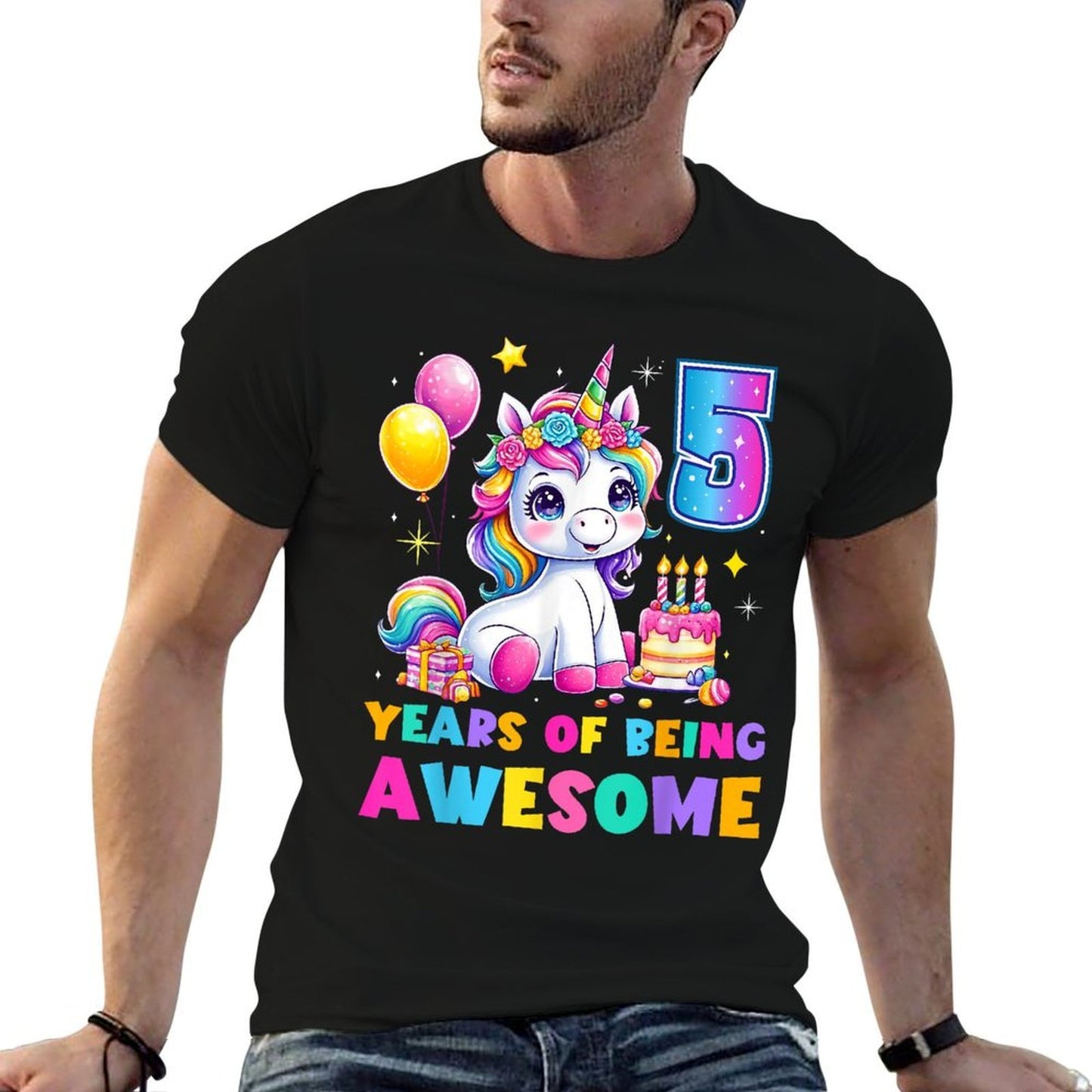 Unicorn 5th Birthday Girls Toddler 5 Years Old Birthday Lightweight T-Shirt